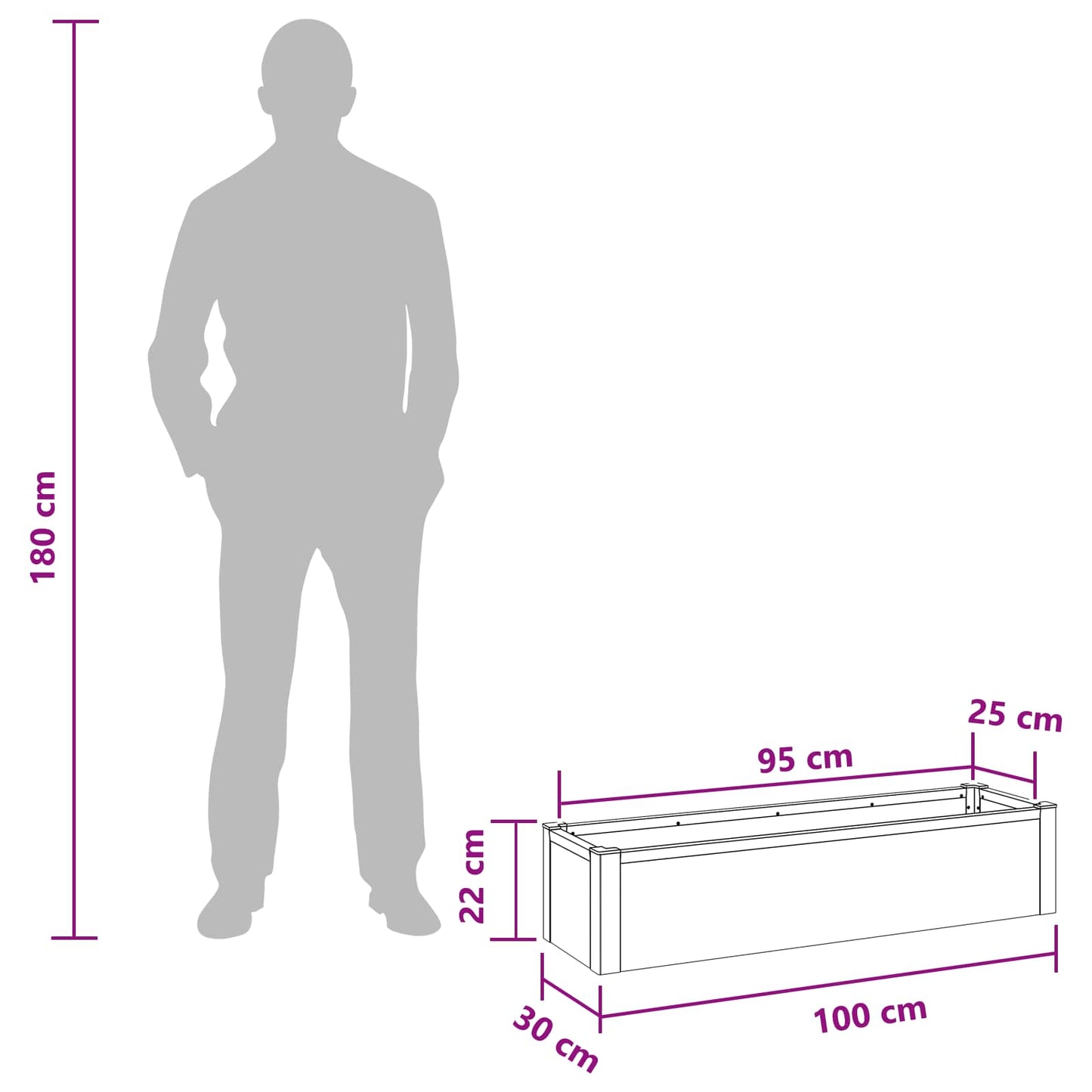 vidaXL Υπερυψωμένη Ζαρντινιέρα Γκρι 100 x 30 x 22 εκ WPC και Αλουμίνιο