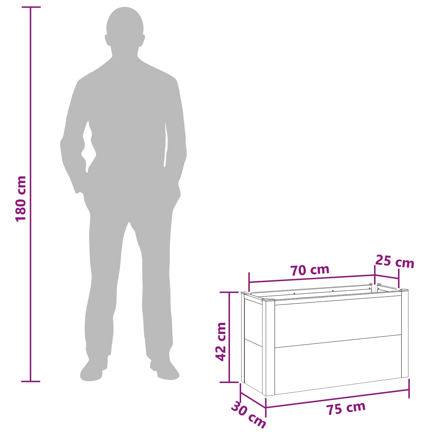 vidaXL Υπερυψωμένη Ζαρντινιέρα Γκρι 75 x 30 x 22 εκ WPC και Αλουμίνιο