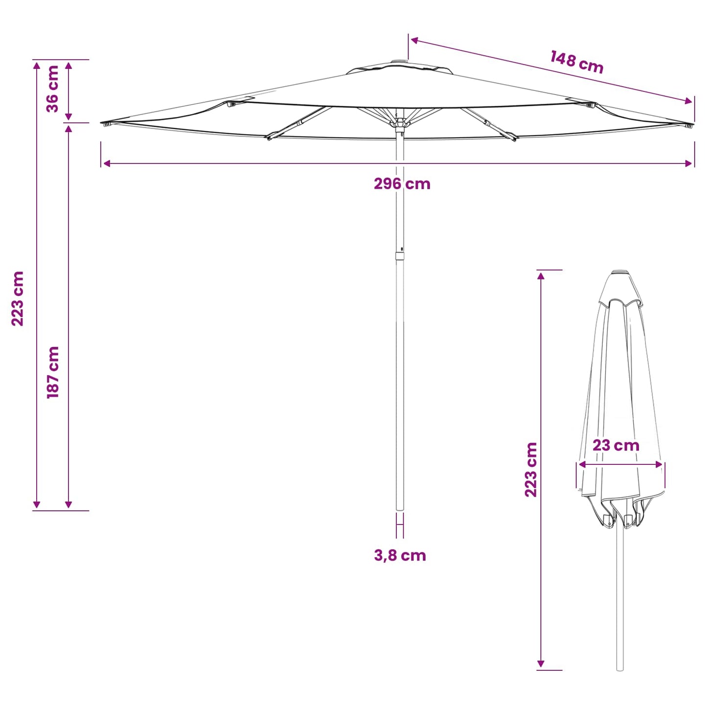 vidaXL Ομπρέλα Κήπου 300 x 300 cm Πολυεστέρας Ορθογώνιος Μαύρο