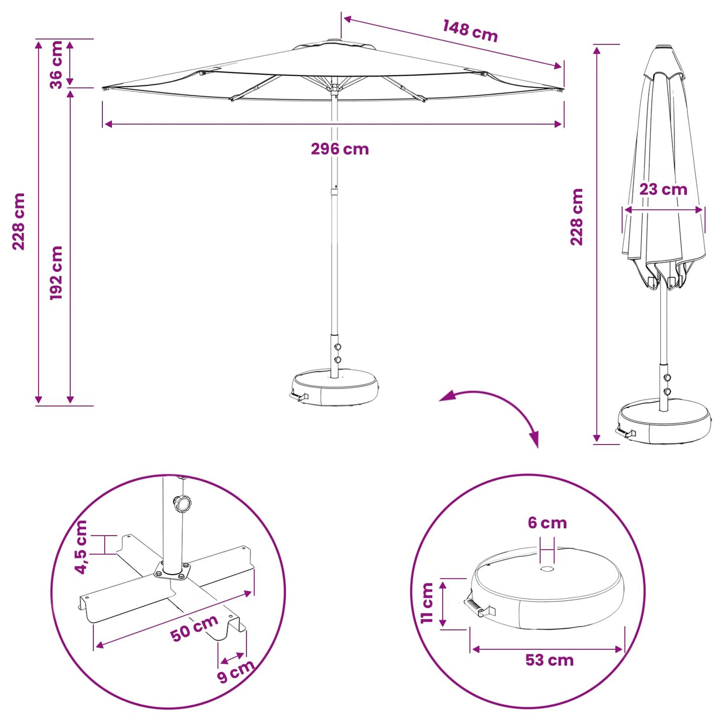 vidaXL Ομπρέλα Κήπου με Βάση 300 x 300 cm Πολυεστέρας Ορθογώνιος