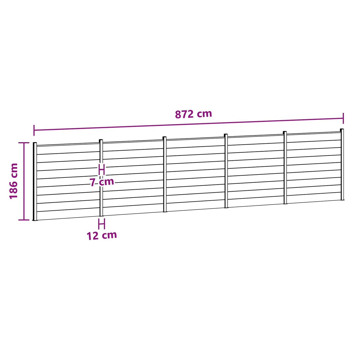 vidaXL Σετ Φράχτη 5 τμχ. 872 x 186 cm WPC και Αλουμίνιο Μαύρο