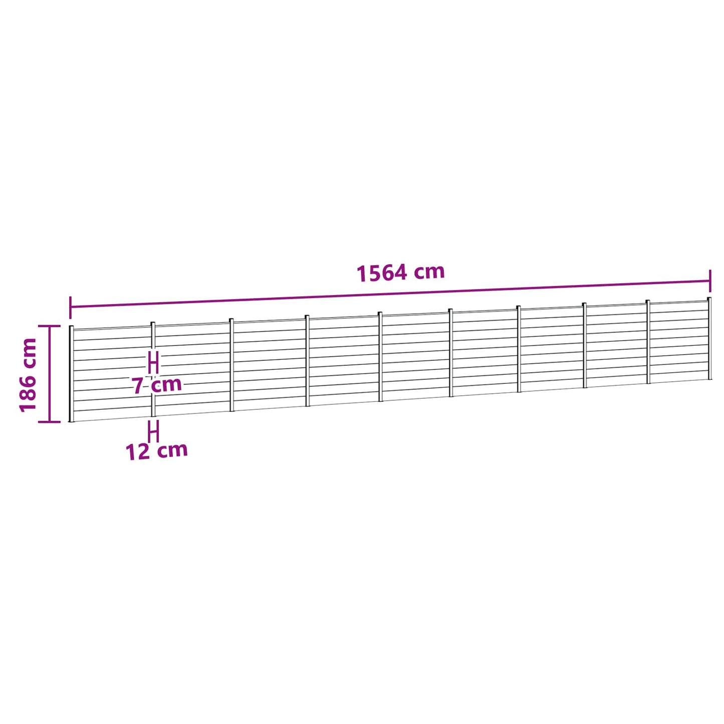 vidaXL Σετ Φράχτη 9 τμχ. 1564 x 186 cm WPC και Αλουμίνιο Μαύρο