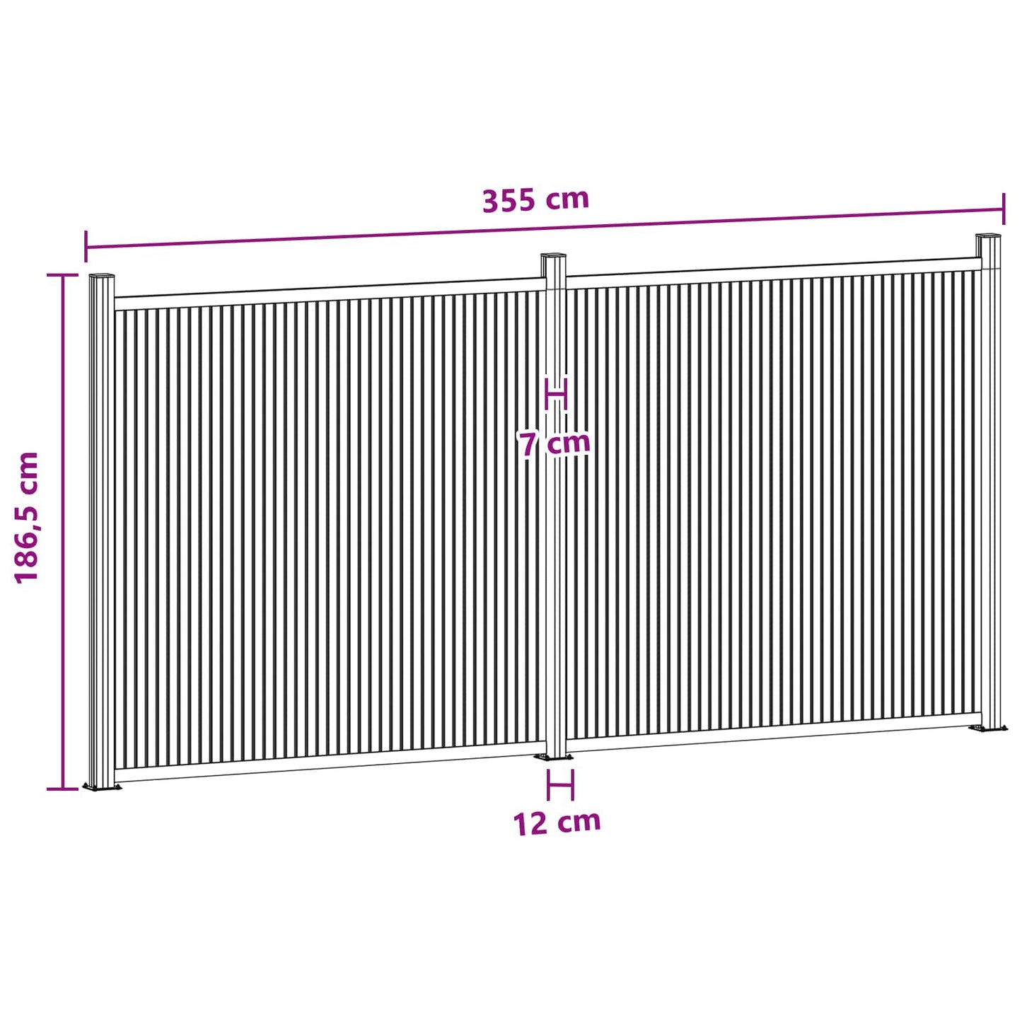 vidaXL Πάνελ Φράχτη 2 τμχ. 355 x 186,5 εκ. WPC και Αλουμίνιο Μαύρο