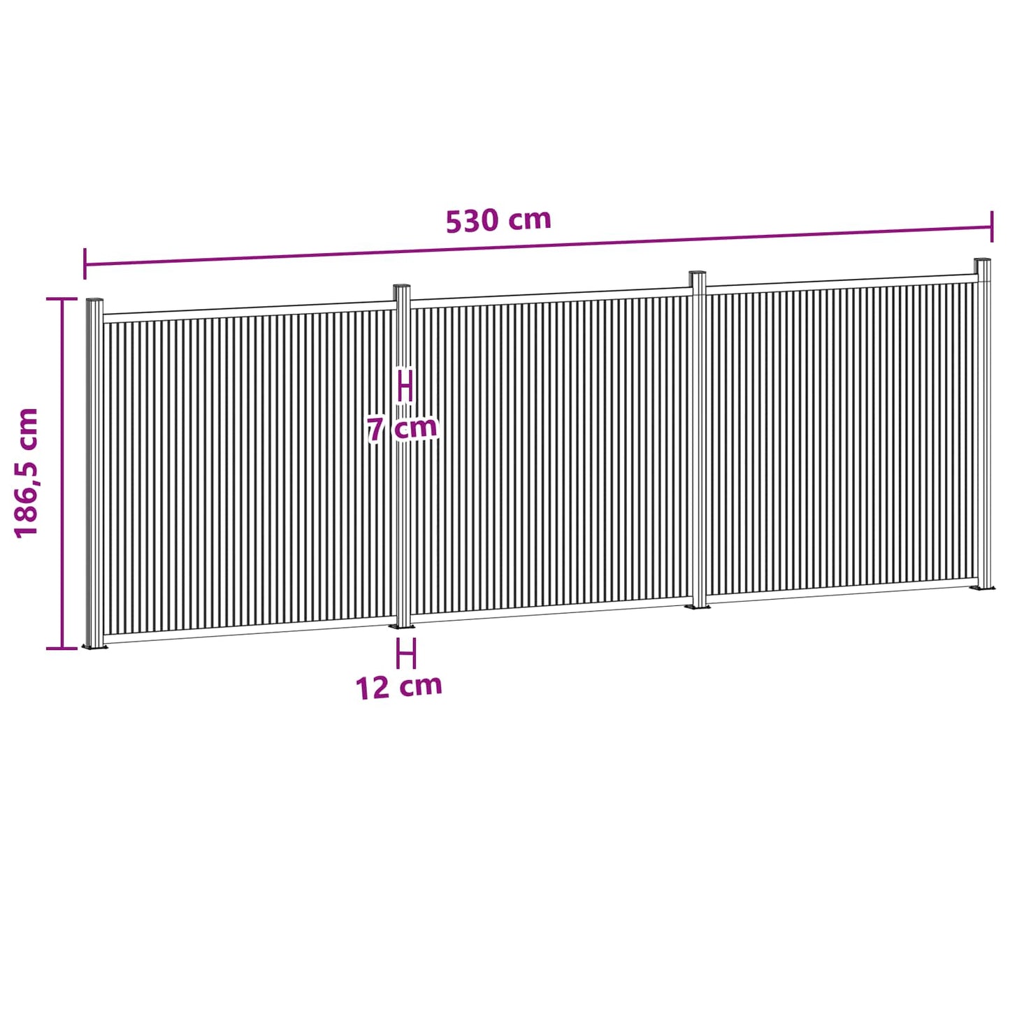 vidaXL Πάνελ Φράχτη 3 τμχ. 530 x 186,5 εκ. WPC και Αλουμίνιο Μαύρο