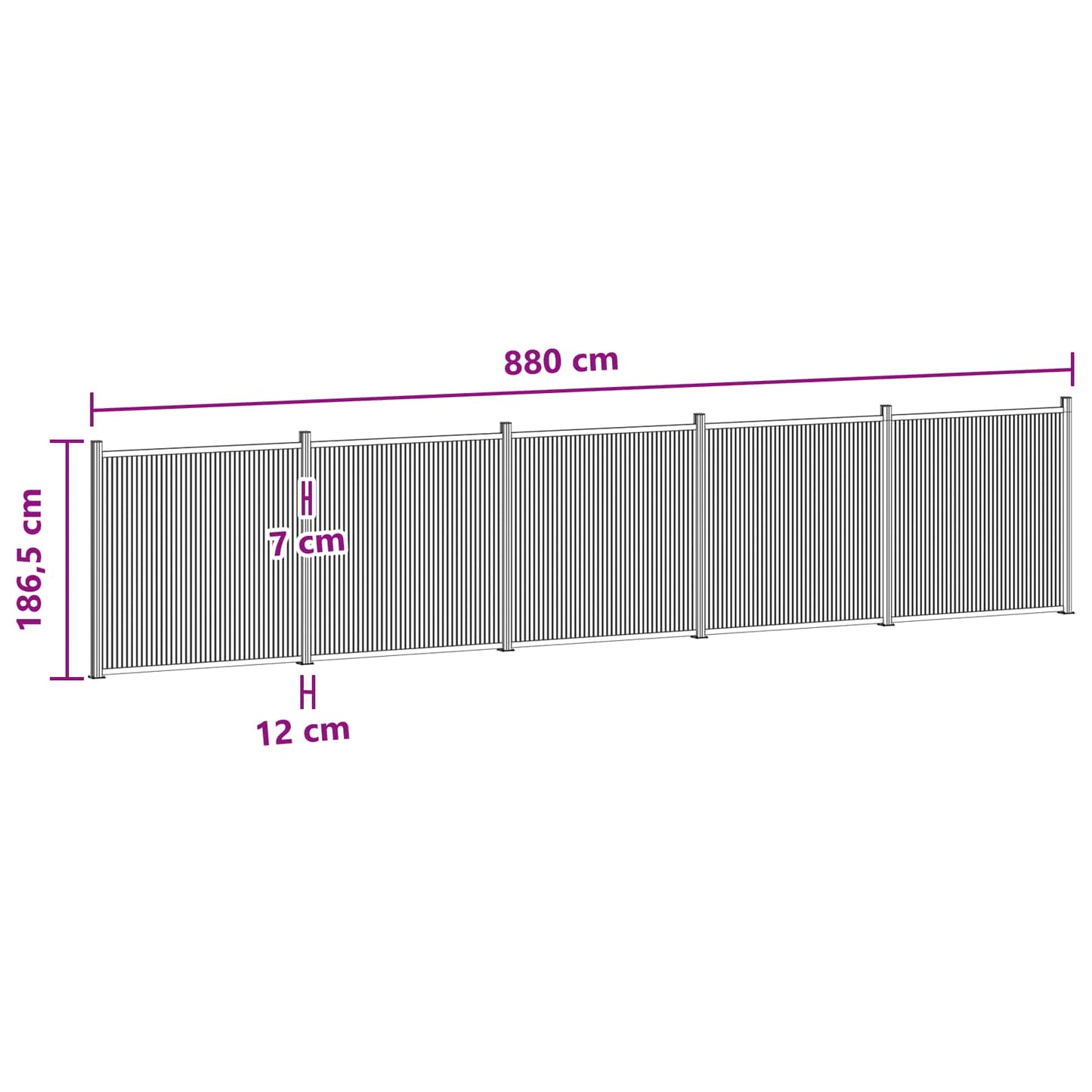 vidaXL Πάνελ Φράχτη 5 τμχ. 880 x 186,5 εκ. WPC και Αλουμίνιο Μαύρο