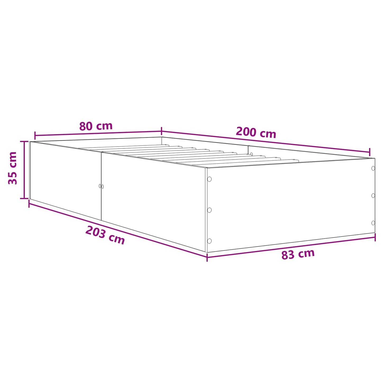 vidaXL Κρεβάτι δαπέδου Καπνισμένο Ξύλο Δρυός 80 x 200 cm