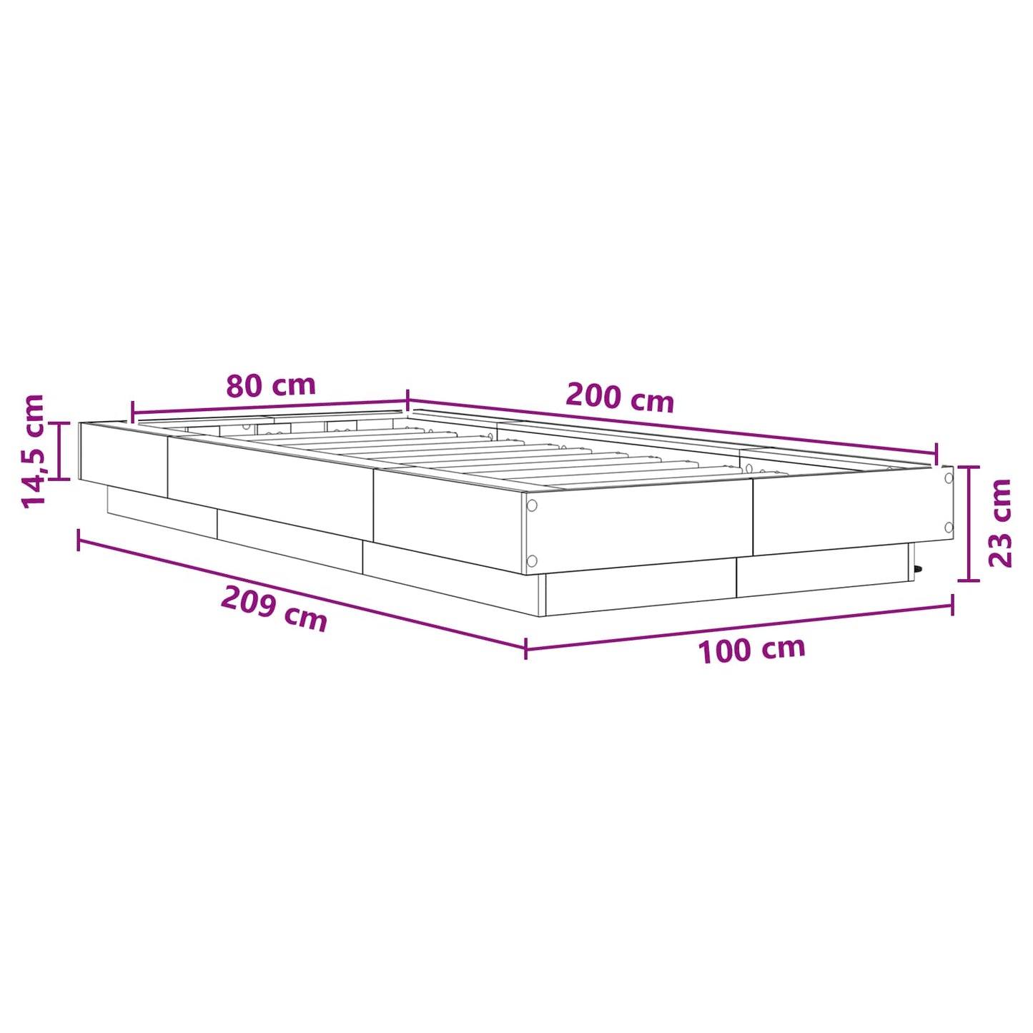 vidaXL Κρεβάτι με φωτισμό LED Artisian Δρυς 80 x 200 cm