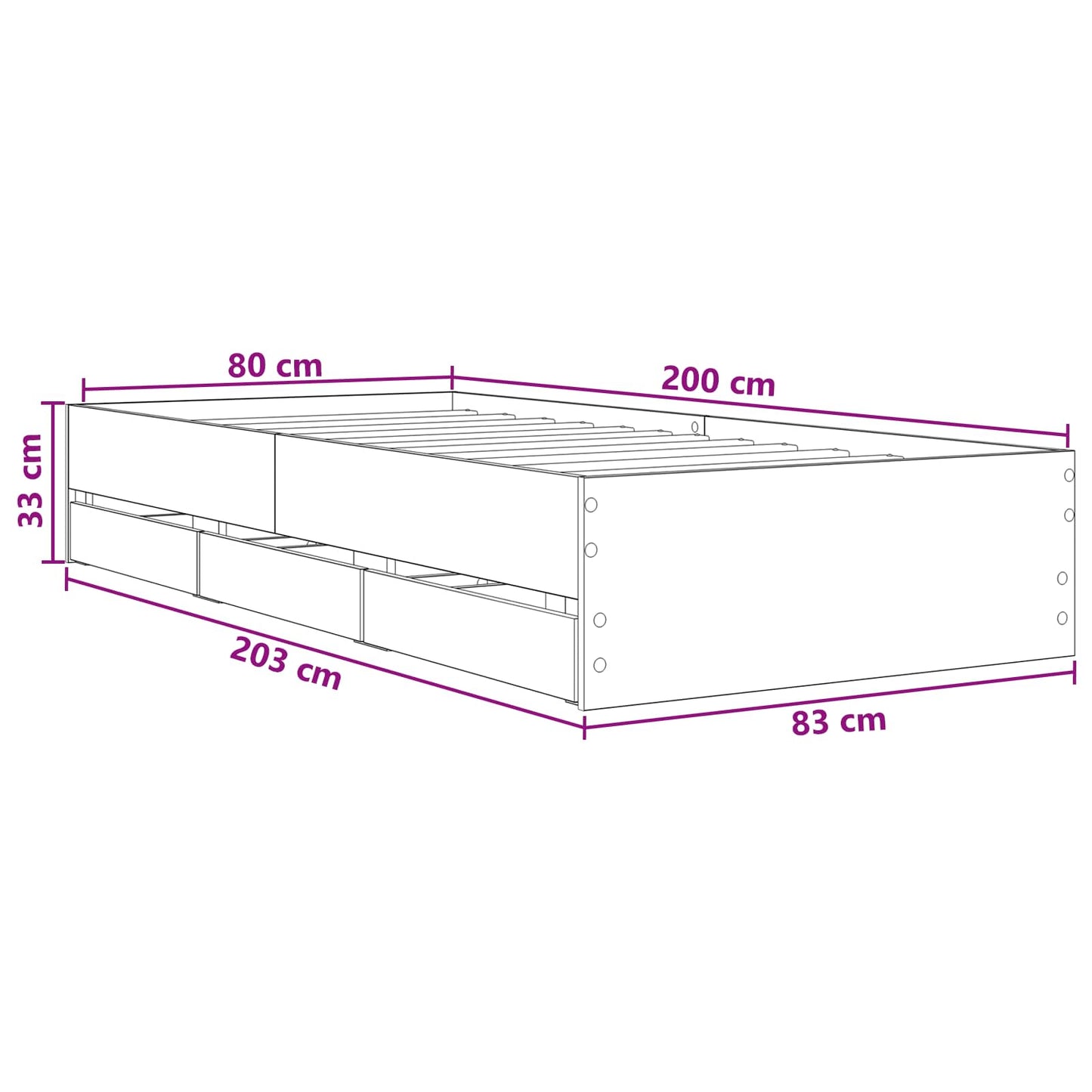 vidaXL Σκελετός κρεβατιού με αποθήκευση Γκρι Sonoma 80 x 200 cm