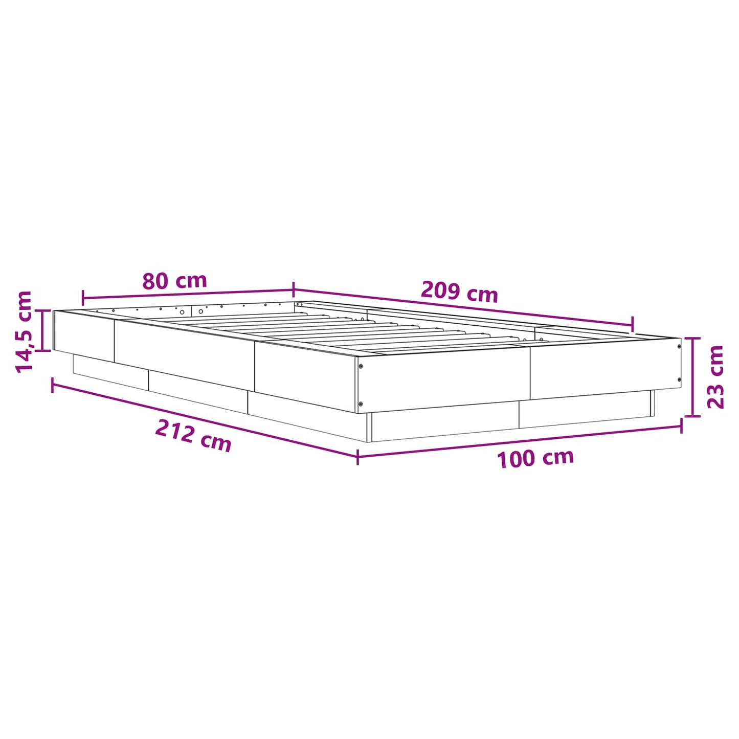 vidaXL Κρεβάτι δαπέδου Μαύρη Δρυς 80 x 210 cm Επεξεργασμένο Ξύλο