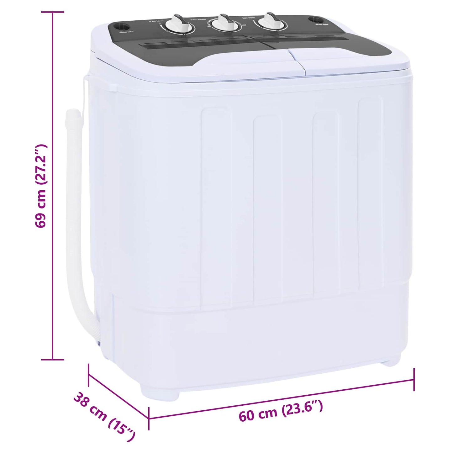 vidaXL Μίνι Πλυντήριο με Διπλό Τύμπανο 3,6 κιλά Μαύρο και Λευκό