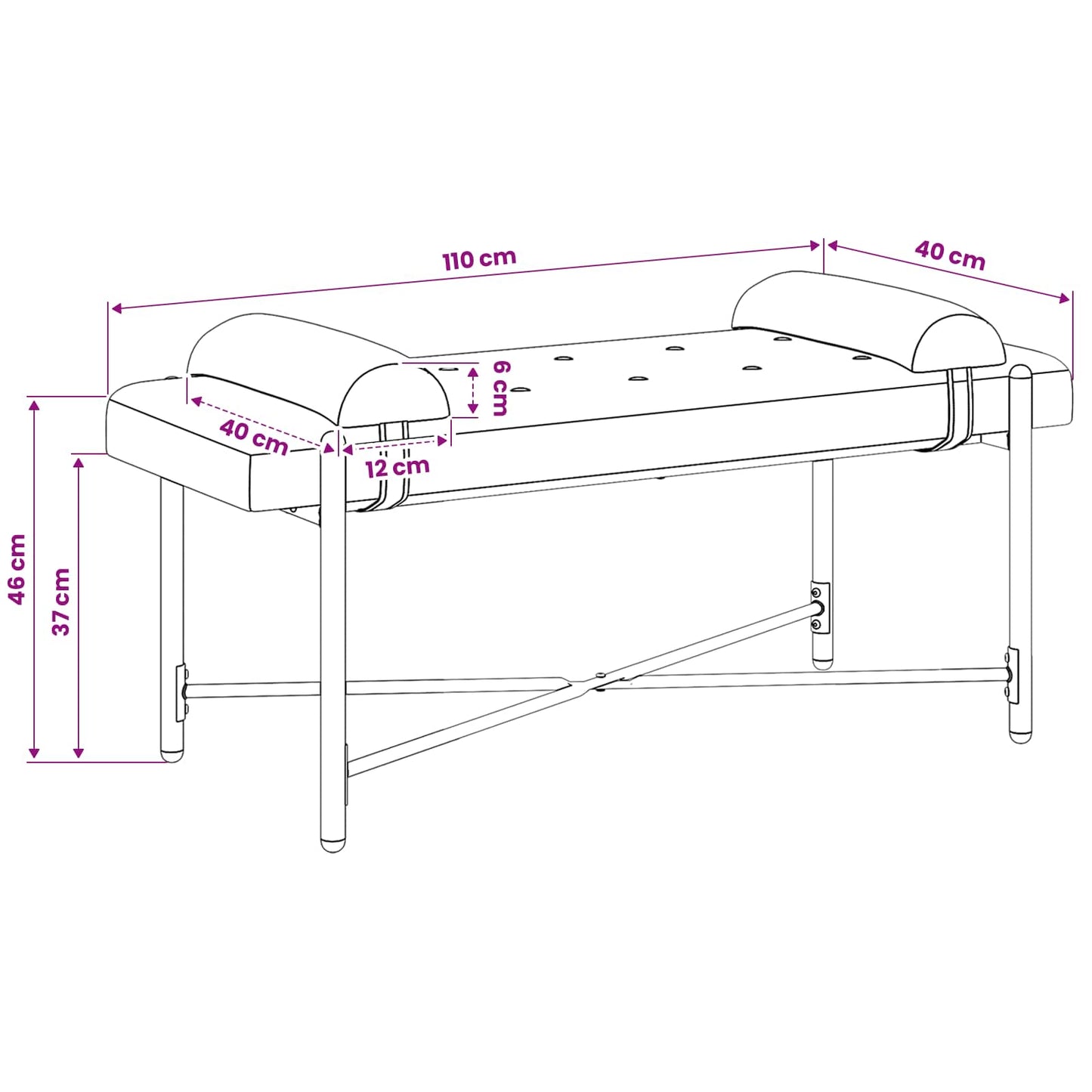 vidaXL Παγκάκι με κουμπιά και μαξιλάρια Ροζ 110 x 40 x 46 cm Βελούδο