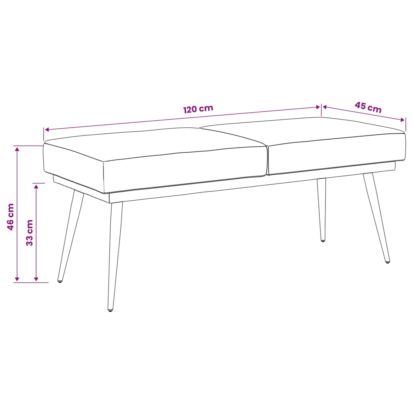 vidaXL Διπλή Επίστρωση Πάγκος Ροζ 120 x 45 x 46 εκ Βελούδο