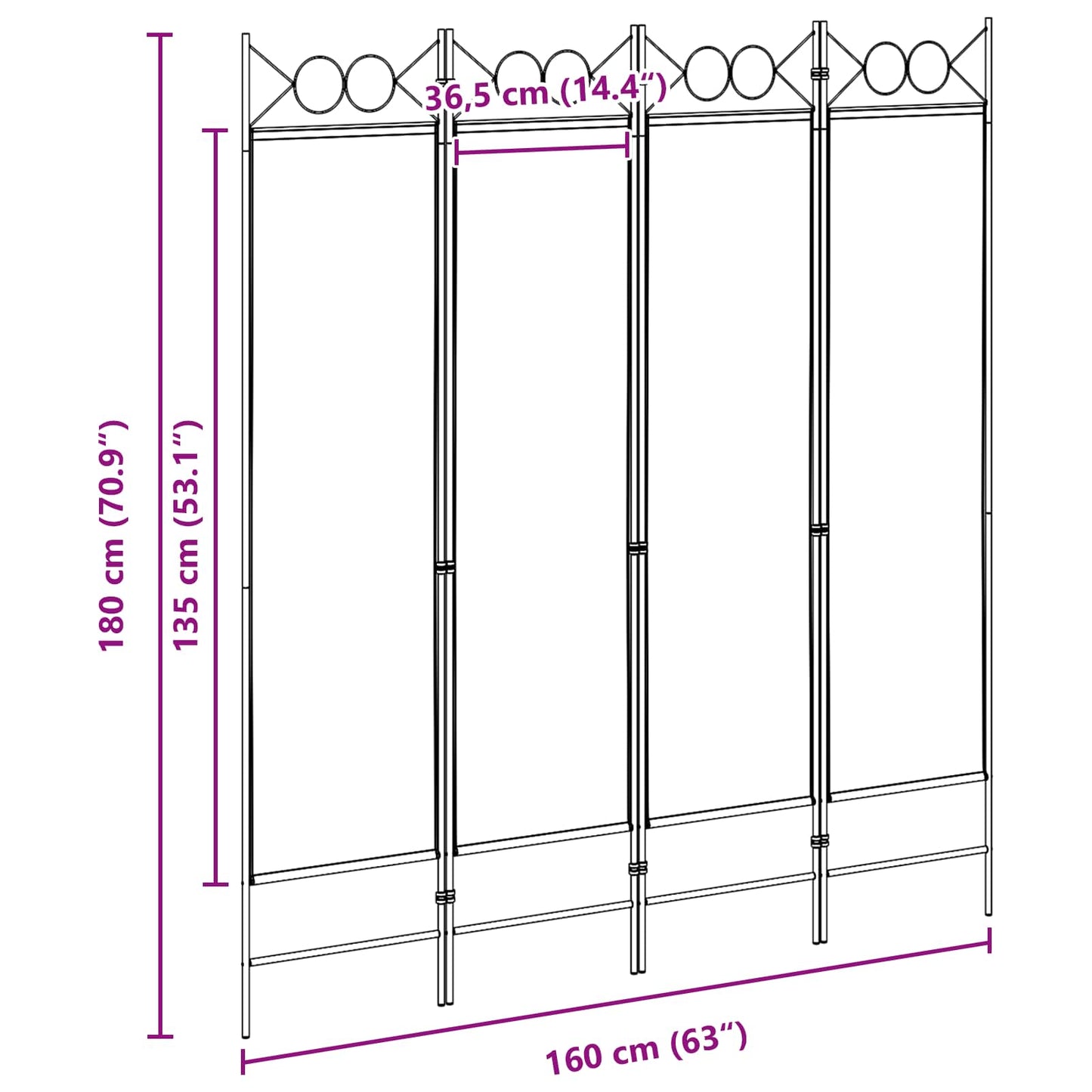 vidaXL 4-Πίνακας Διαχωριστικός Μπεζ 160 x 180 cm Ύφασμα
