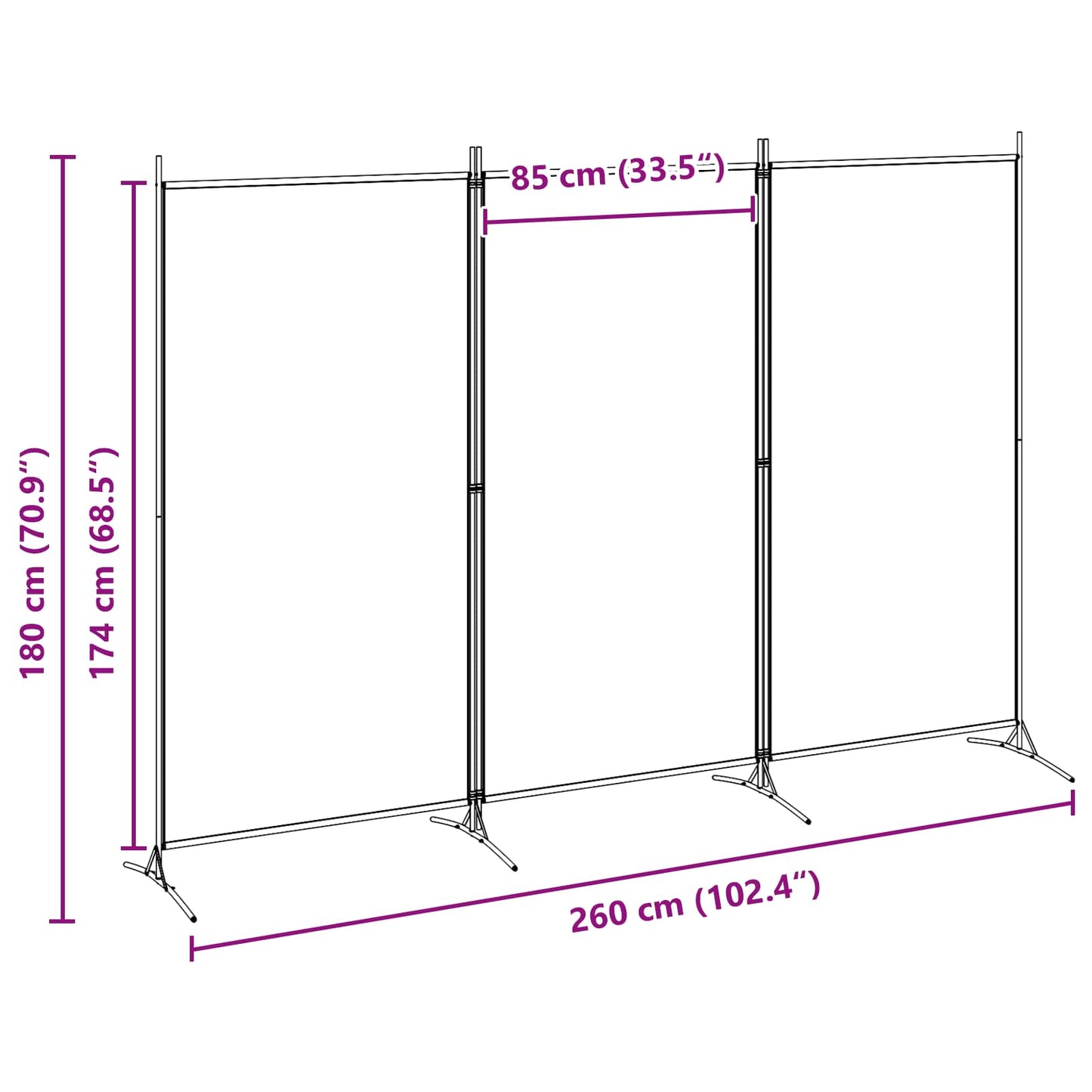 vidaXL 3-Panel Room Divider Μπεζ 260 x 180 cm Ύφασμα