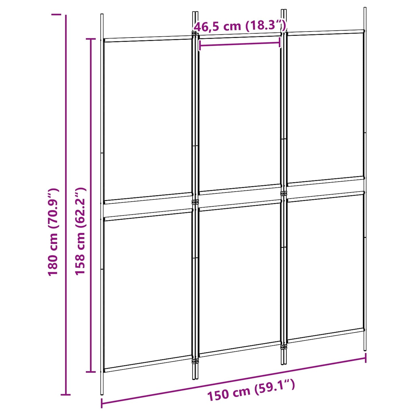vidaXL 3-Panel Room Divider Μπεζ 150 x 180 cm Ύφασμα