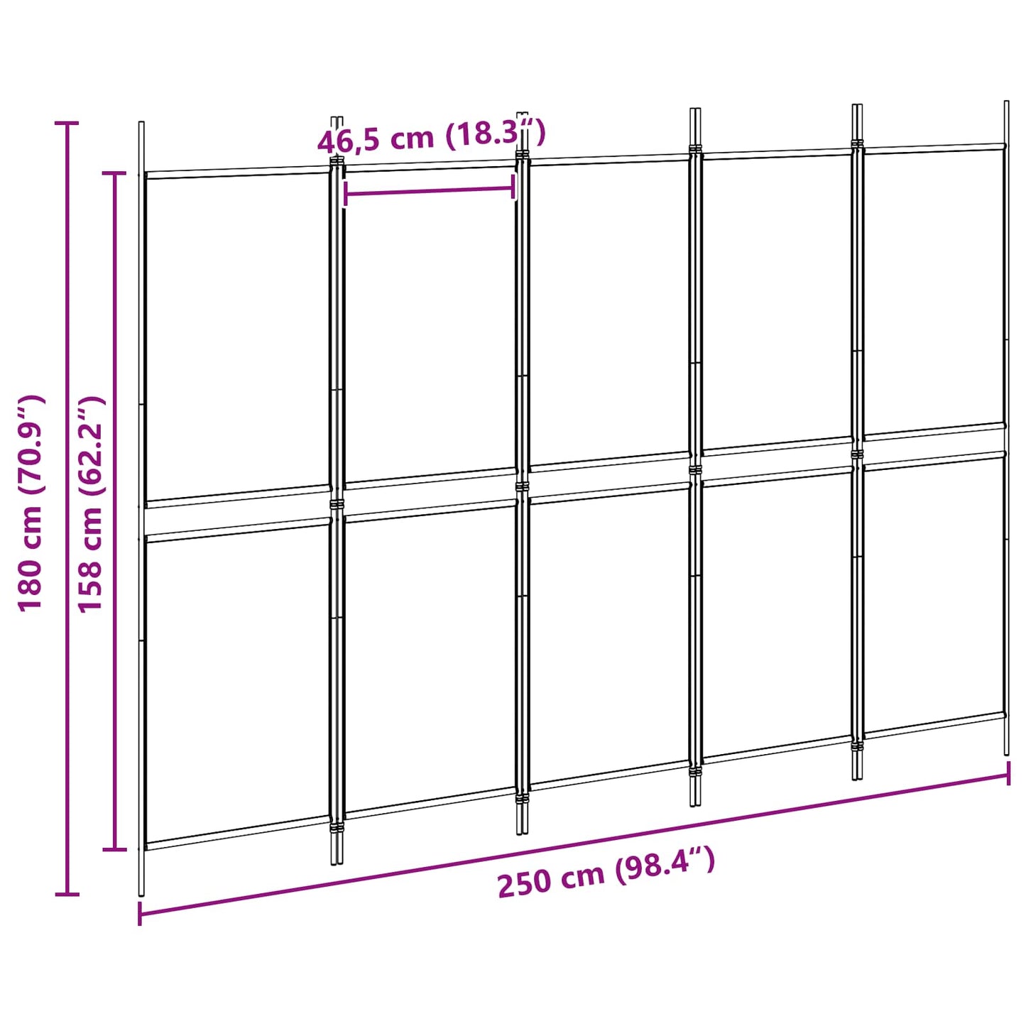 vidaXL 5-Panel Room Divider Μπεζ 250 x 180 cm Ύφασμα