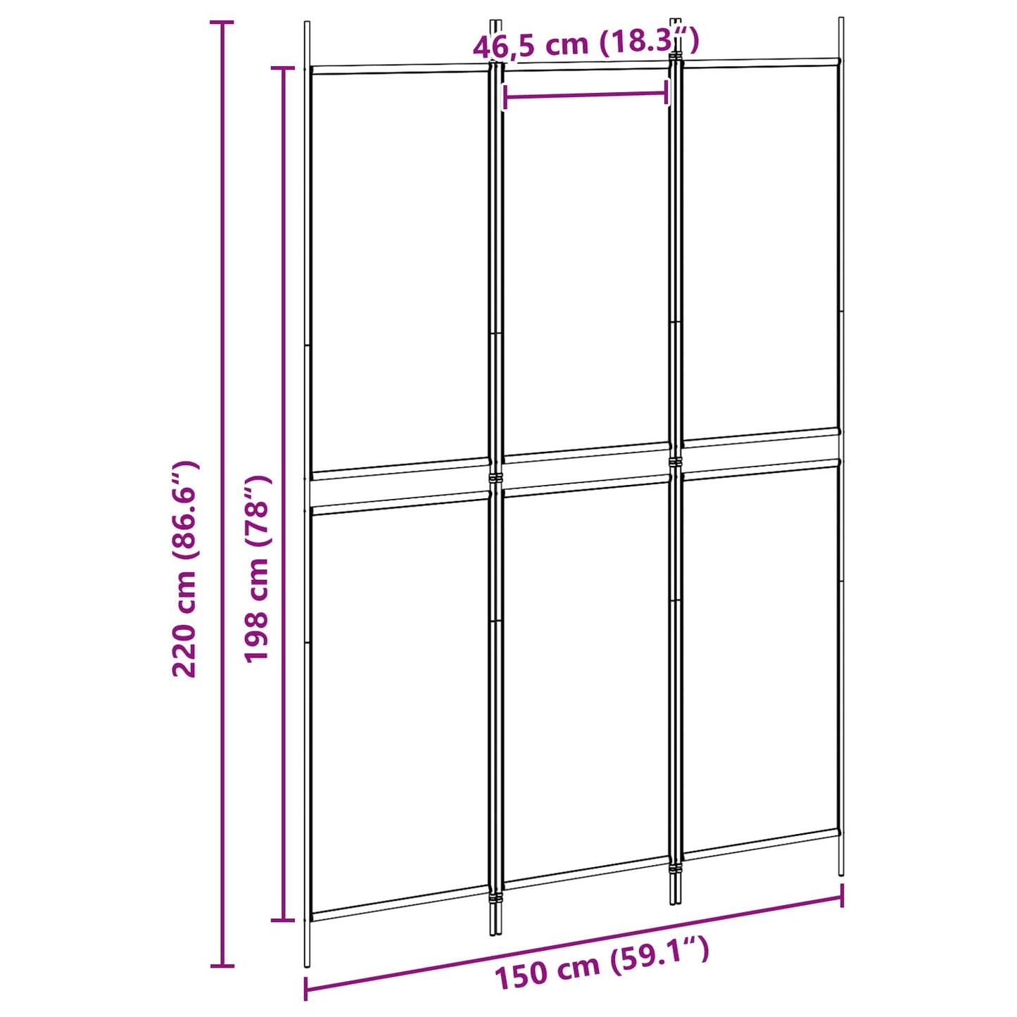 vidaXL 3-Panel Room Divider Μπεζ 150 x 220 cm Ύφασμα