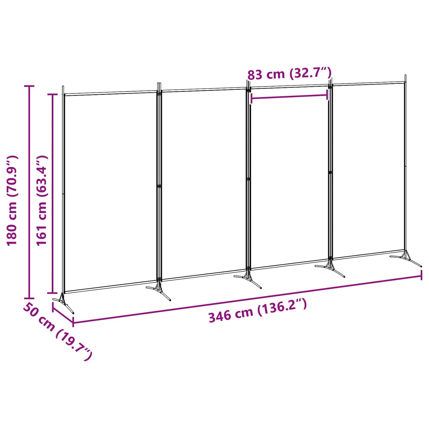 vidaXL 4-Πίνακας Διαχωριστικός Μπεζ 346 x 180 cm Ύφασμα