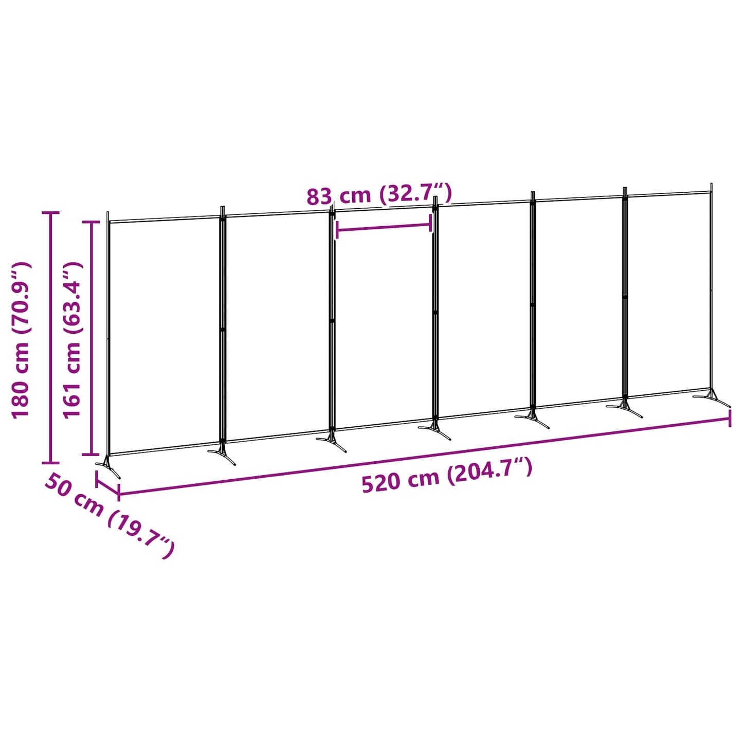 vidaXL Διαχωριστικό Δωματίου 6-Πάνελ Μπεζ 520 x 180 cm Ύφασμα