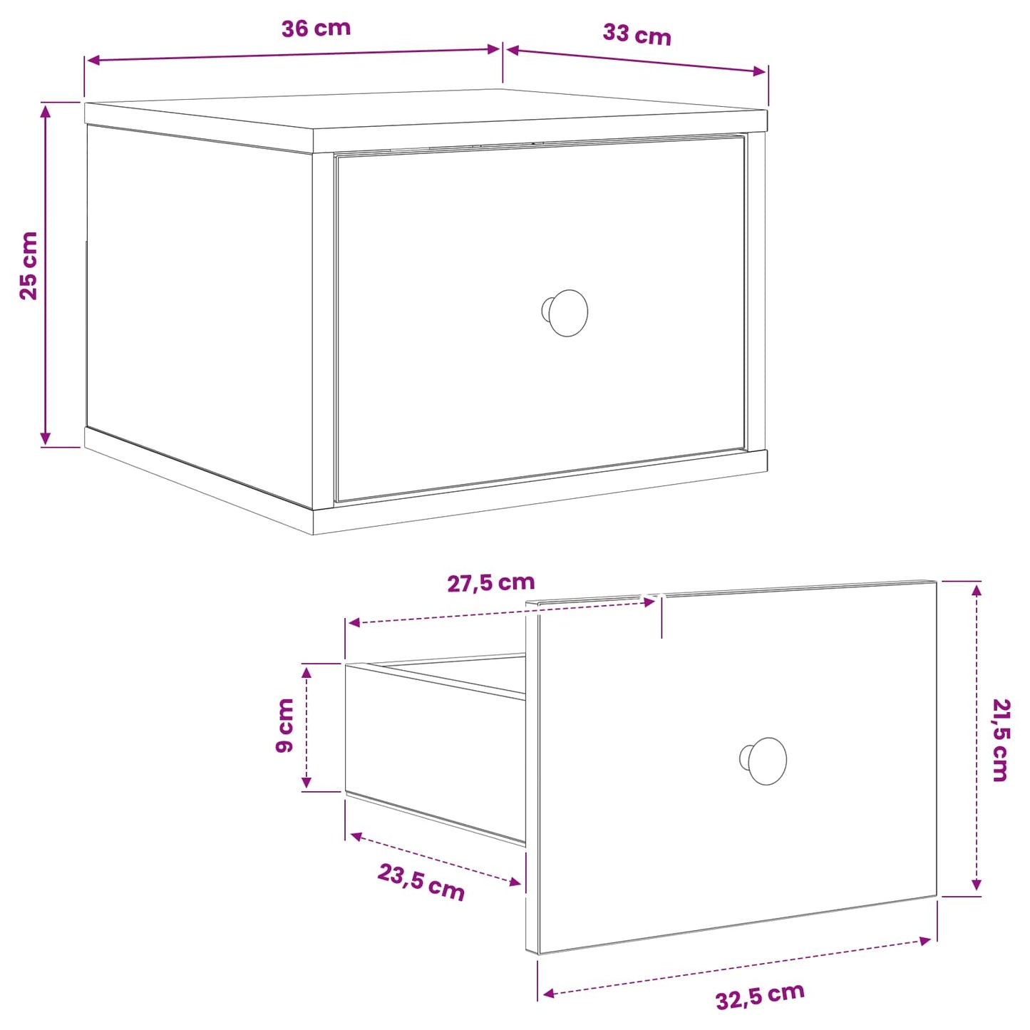 vidaXL Τοίχου κομοδίνο ESSEN Μαύρη Δρυς 36 x 33 x 25 εκ.