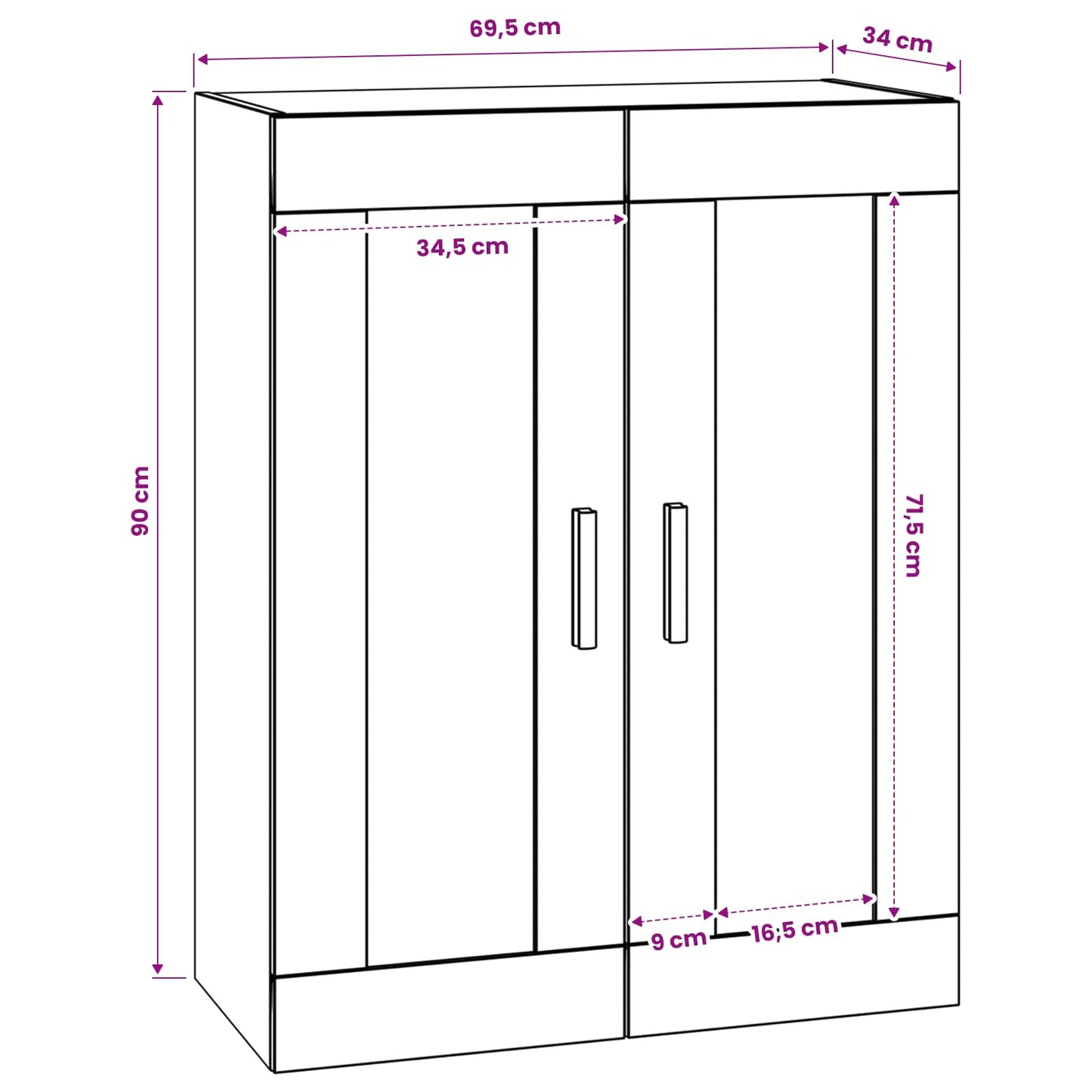 vidaXL Ντουλάπα Τοίχου Επιτοίχιο Μαύρη δρυς 69,5 x 34 x 90 εκ.