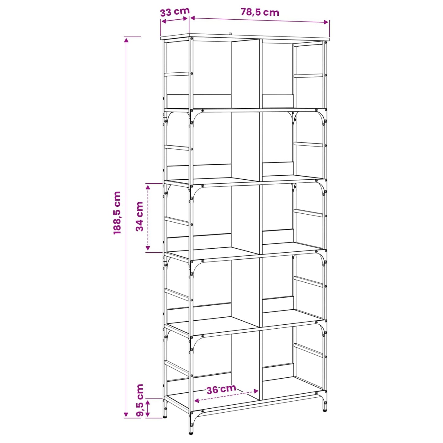 vidaXL Ράφι Βιβλίων 4 επιπέδων 78,5 x 33 x 188,5 εκ μέταλλο PB