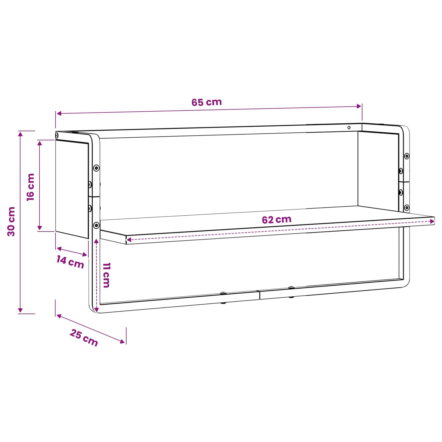 vidaXL Ράφι Τοίχου Επιτοίχιο Παλαιωμένο ξύλο 65 x 25 x 30 cm
