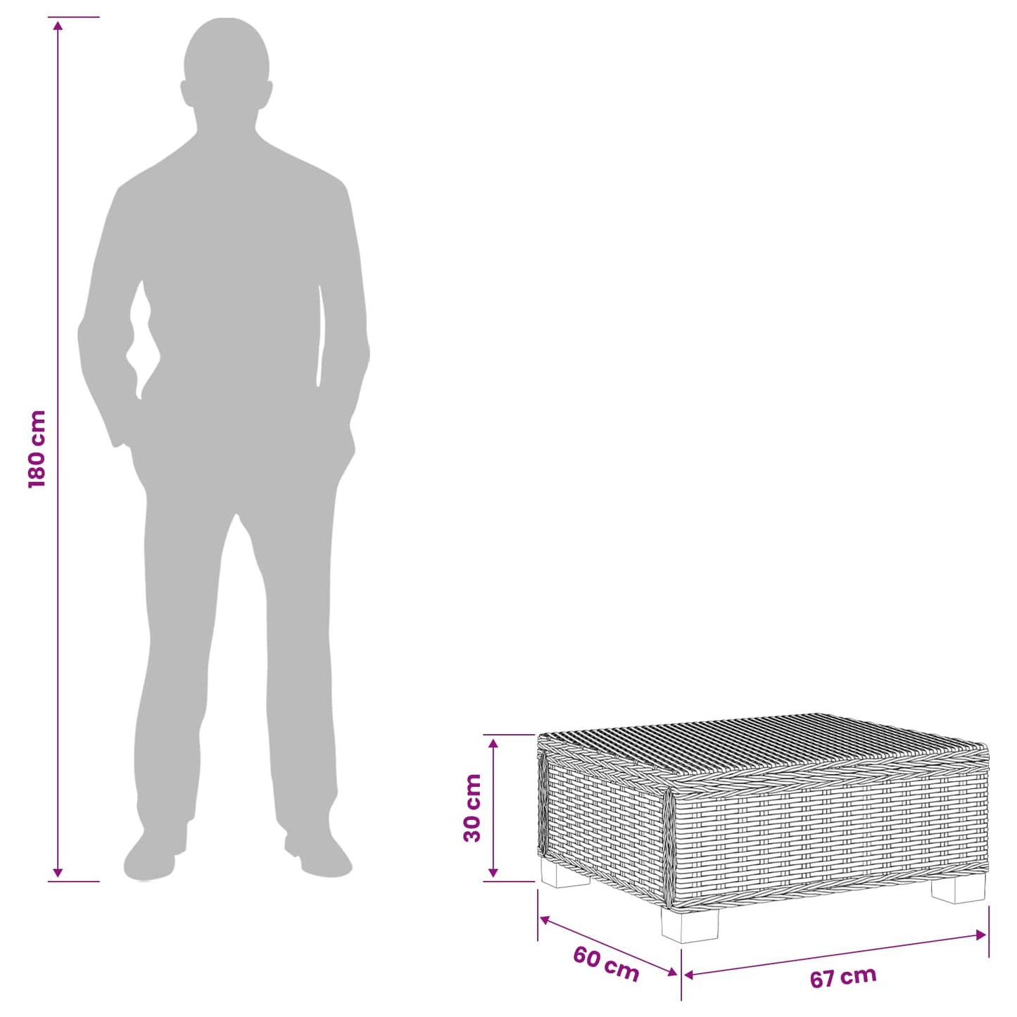 vidaXL Τραπεζάκι σαλονιού GENDT Φυσικό Ράτταν Γκρίζο Kubu