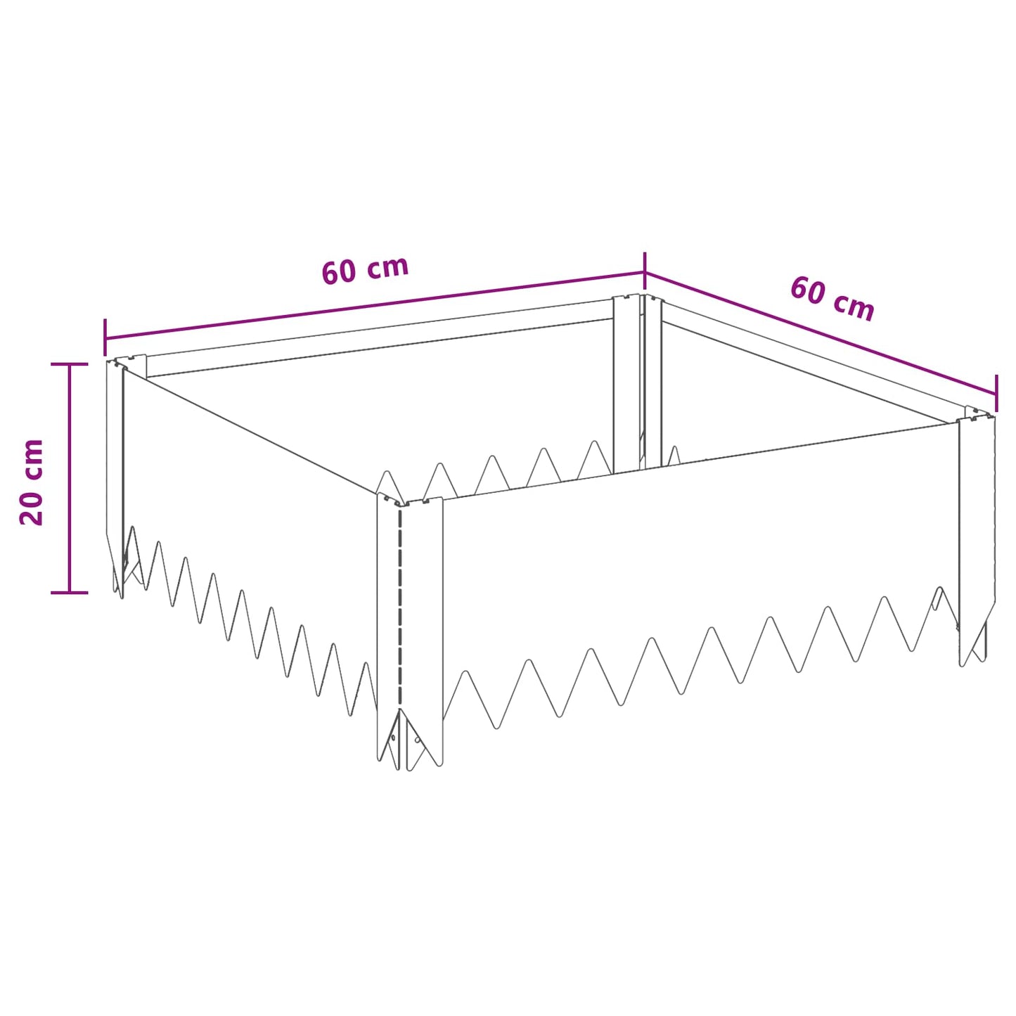 vidaXL Περίγραμμα γκαζόν 60 x 60 x 20 εκ Ατσάλι Ασημί
