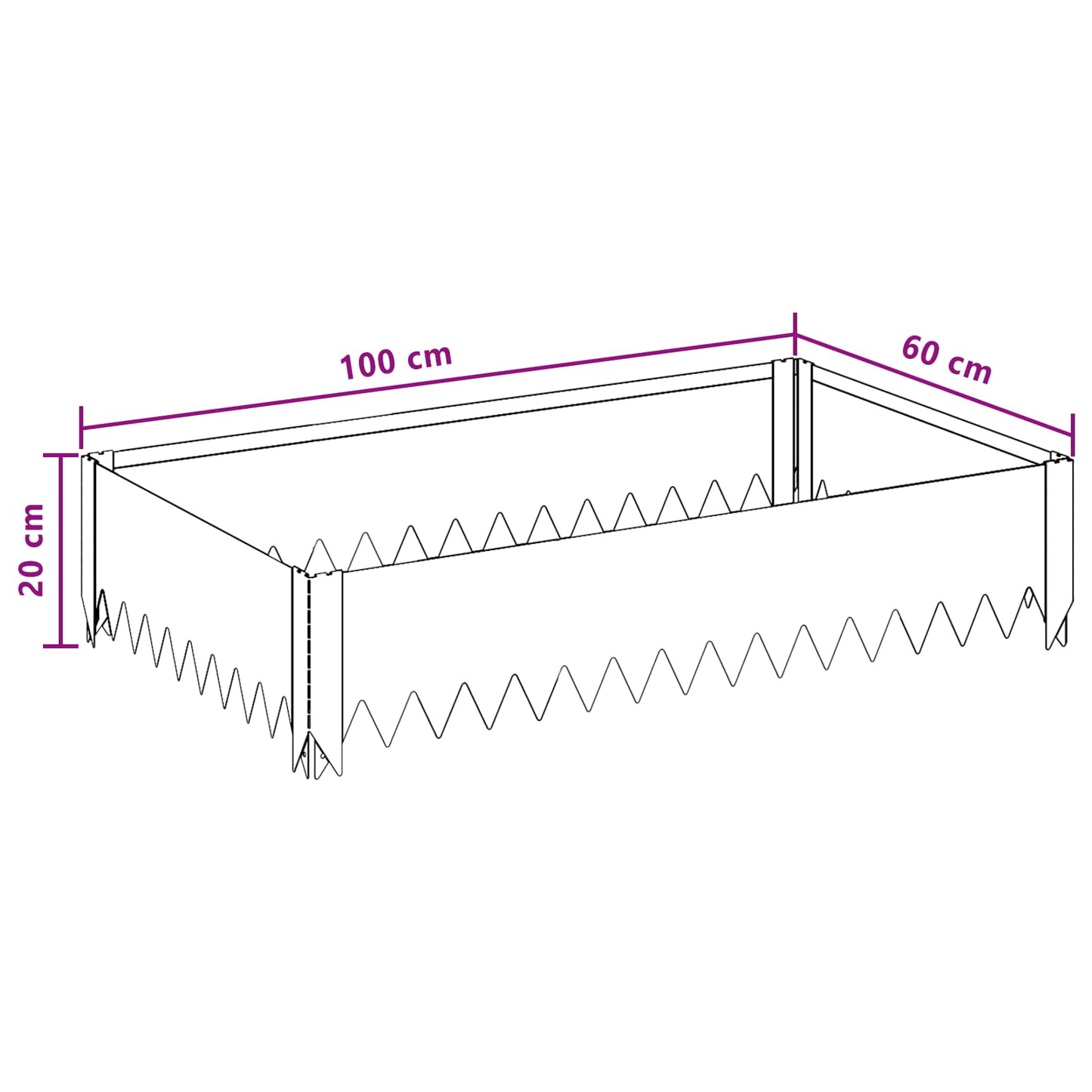 vidaXL Περίγραμμα γκαζόν 100 x 60 x 20 εκ. Ατσάλι Ασημί