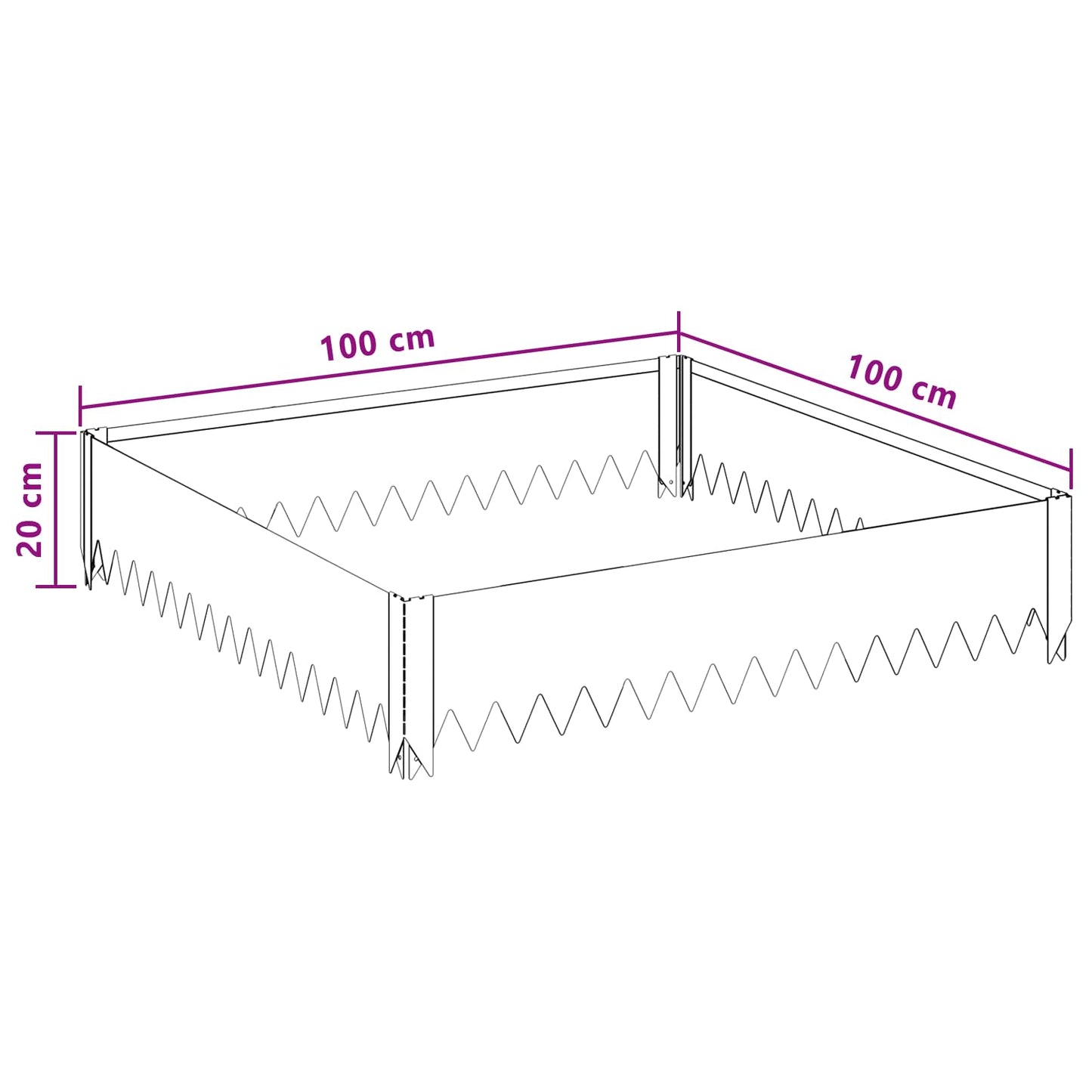 vidaXL Περίγραμμα γκαζόν 4 τμχ. 100 x 100 x 20 cm Ατσάλι Ασημί