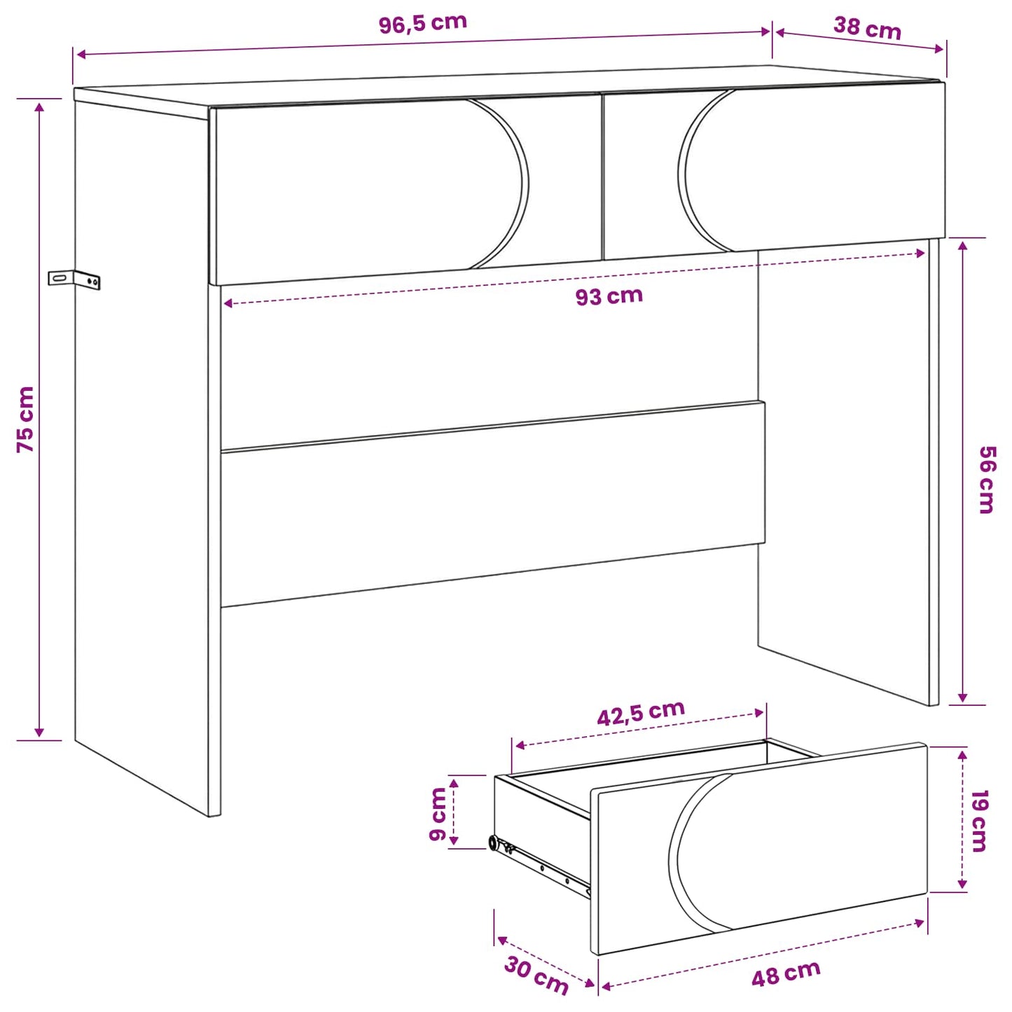 vidaXL Κονσόλα Γκρι Sonoma 96,5 x 38 x 75 εκ. Επεξεργασμένο ξύλο