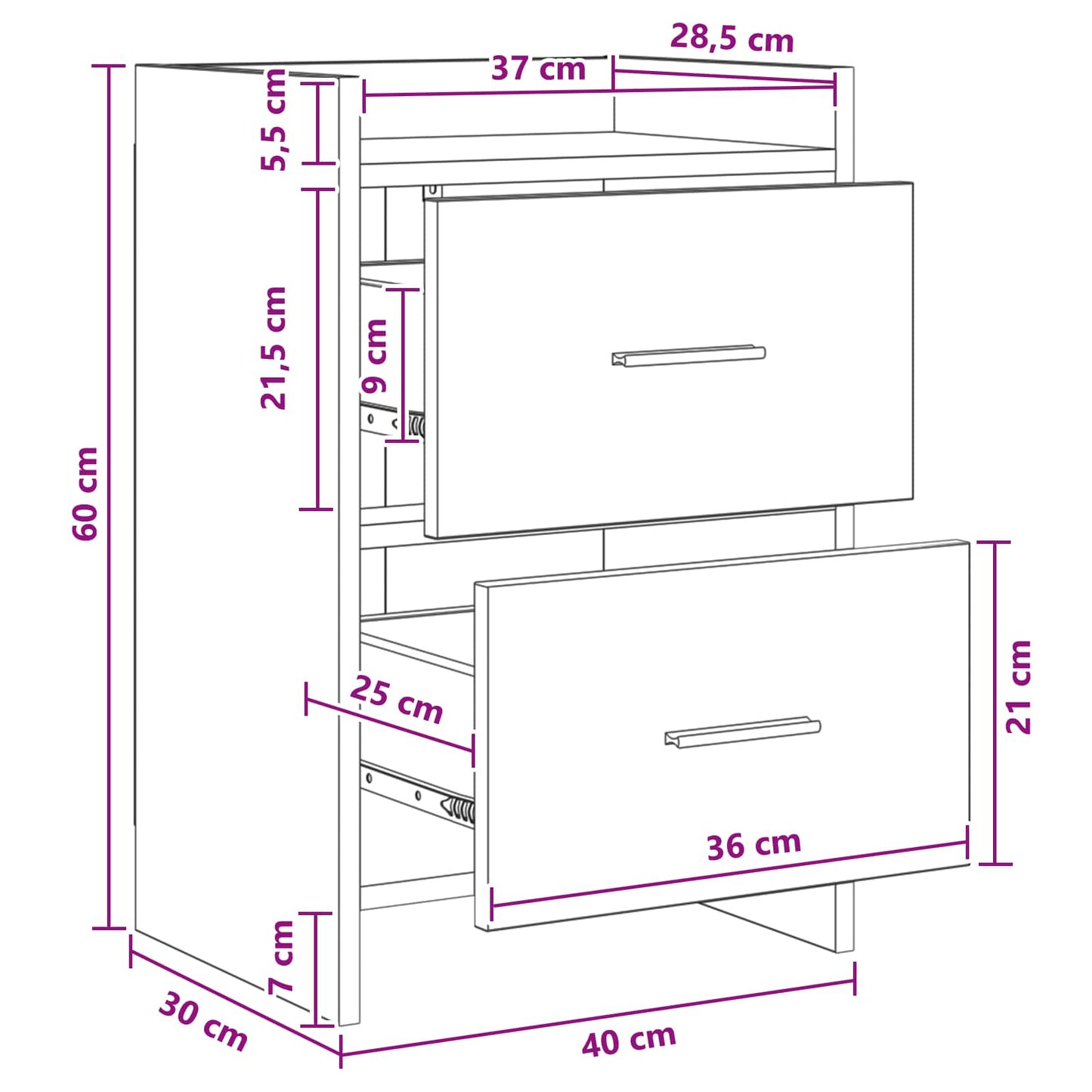 vidaXL Κομοδίνα 2 τμχ. Sonoma Δρυς 40 x 30 x 60 cm Επεξεργασμένο Ξύλο