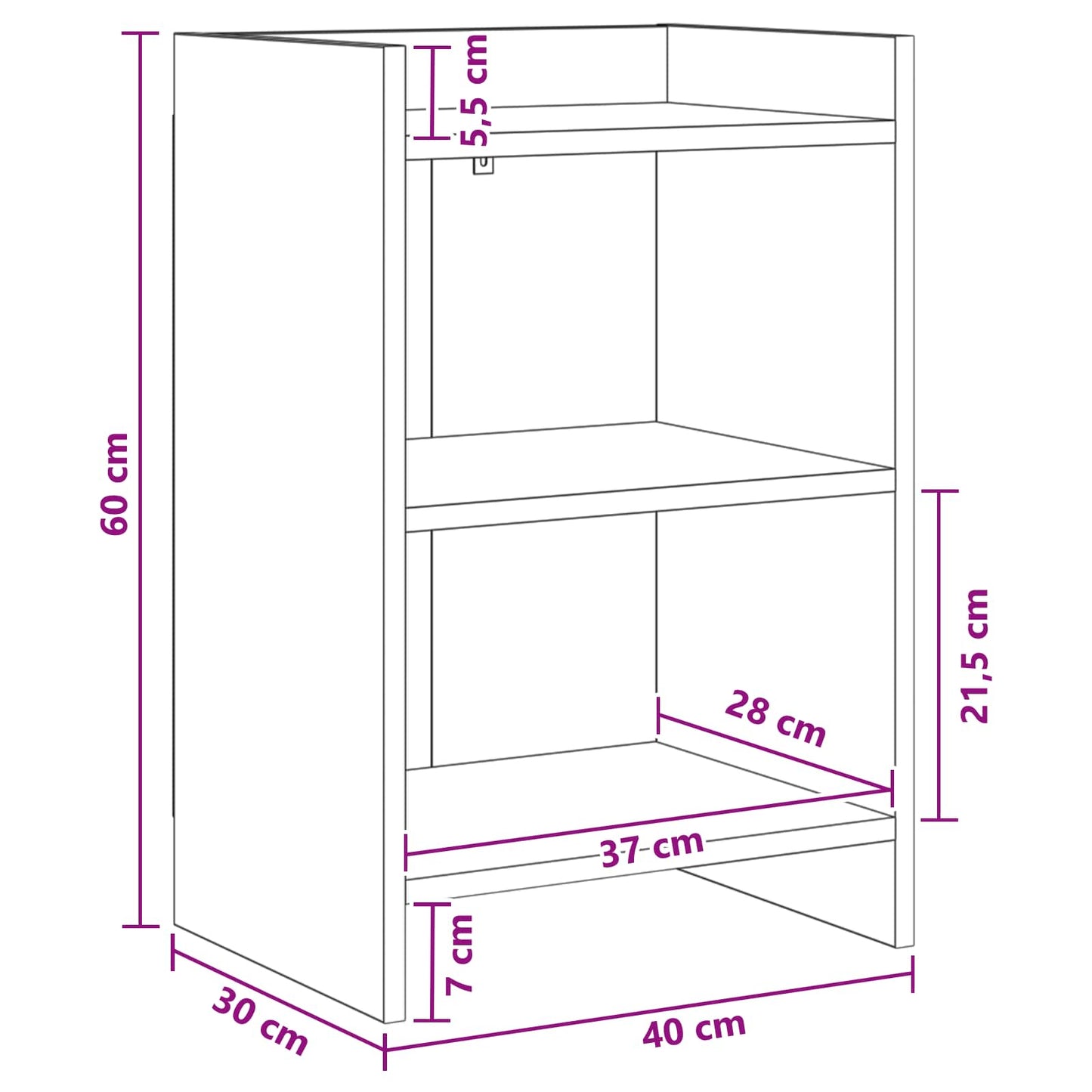 vidaXL Κομοδίνα 2 τμχ. Γκρι Σκυροδέματος 40 x 30 x 60 cm