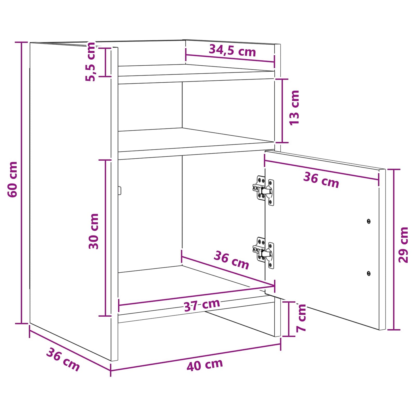 vidaXL Κομοδίνα Artisan Δρυς 40 x 36 x 60 εκ Επεξεργασμένο Ξύλο