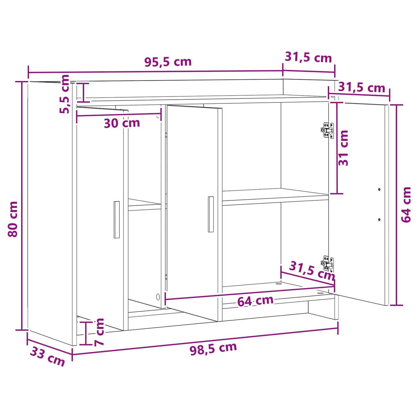 vidaXL Πλαϊνό γραφείο Λευκό 98,5 x 33 x 80 εκ Επεξεργασμένο Ξύλο