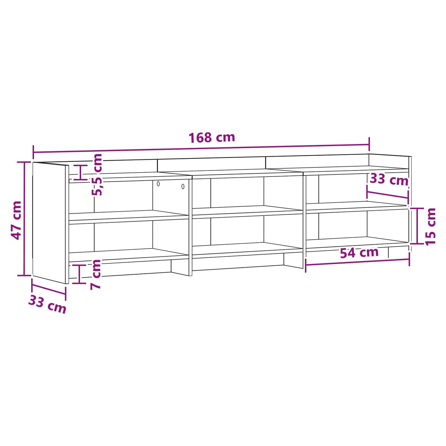 vidaXL Ντουλάπι TV 168 x 33 x 47 εκ. Μαύρη Δρυς Επεξεργασμένο Ξύλο