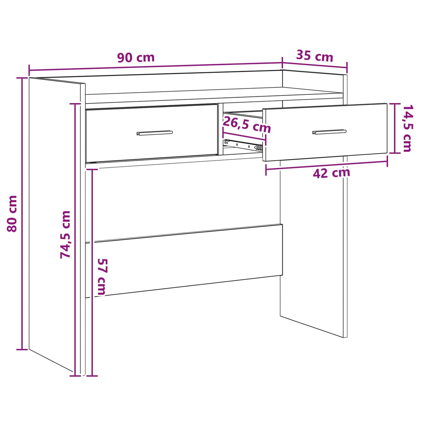 vidaXL Τραπέζι κονσόλας Sonoma Δρυς 90 x 35 x 80 εκ Επεξεργασμένο Ξύλο