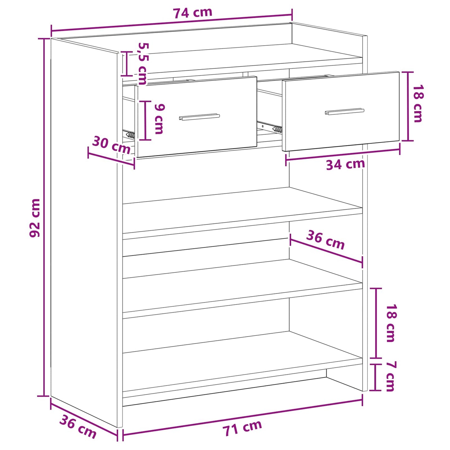 vidaXL Ντουλάπα Παπουτσιών Λευκό 73,5 x 36 x 92 εκ Επεξεργασμένο Ξύλο