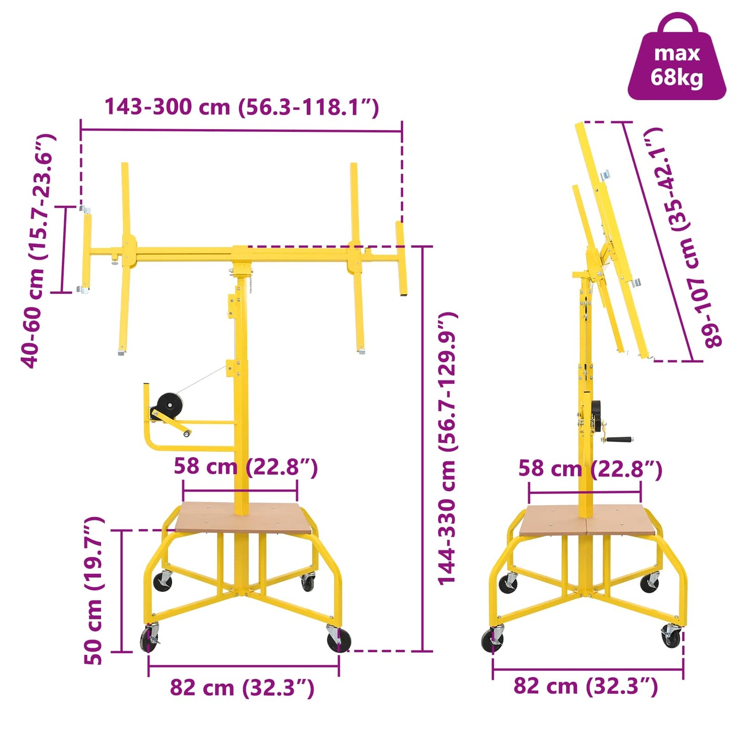 vidaXL Ανελκυστήρας Γυψοσανίδας Κίτρινο 300 x 107 x 330 εκ Ατσάλι