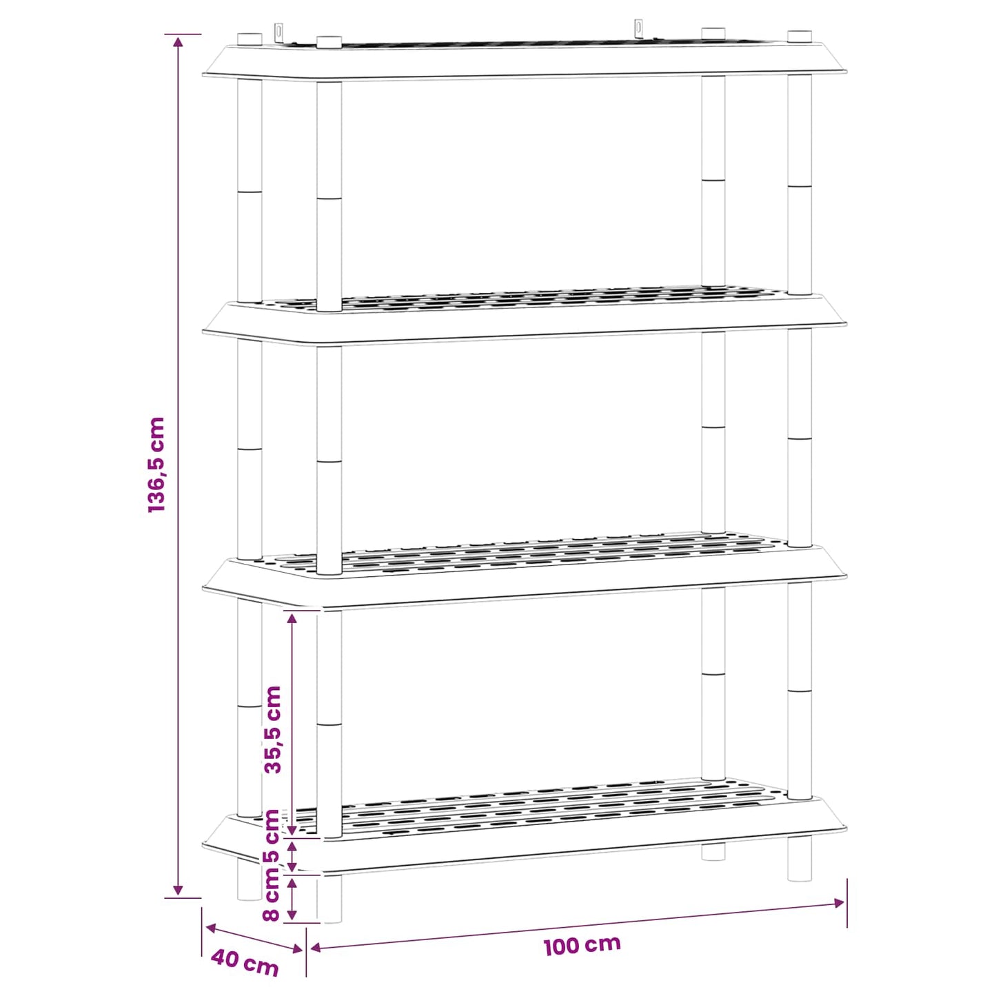 vidaXL Μονάδα Ραφιού 4 επίπεδα 100 x 40 x 136,5 εκ PP Ανοιχτό γκρι