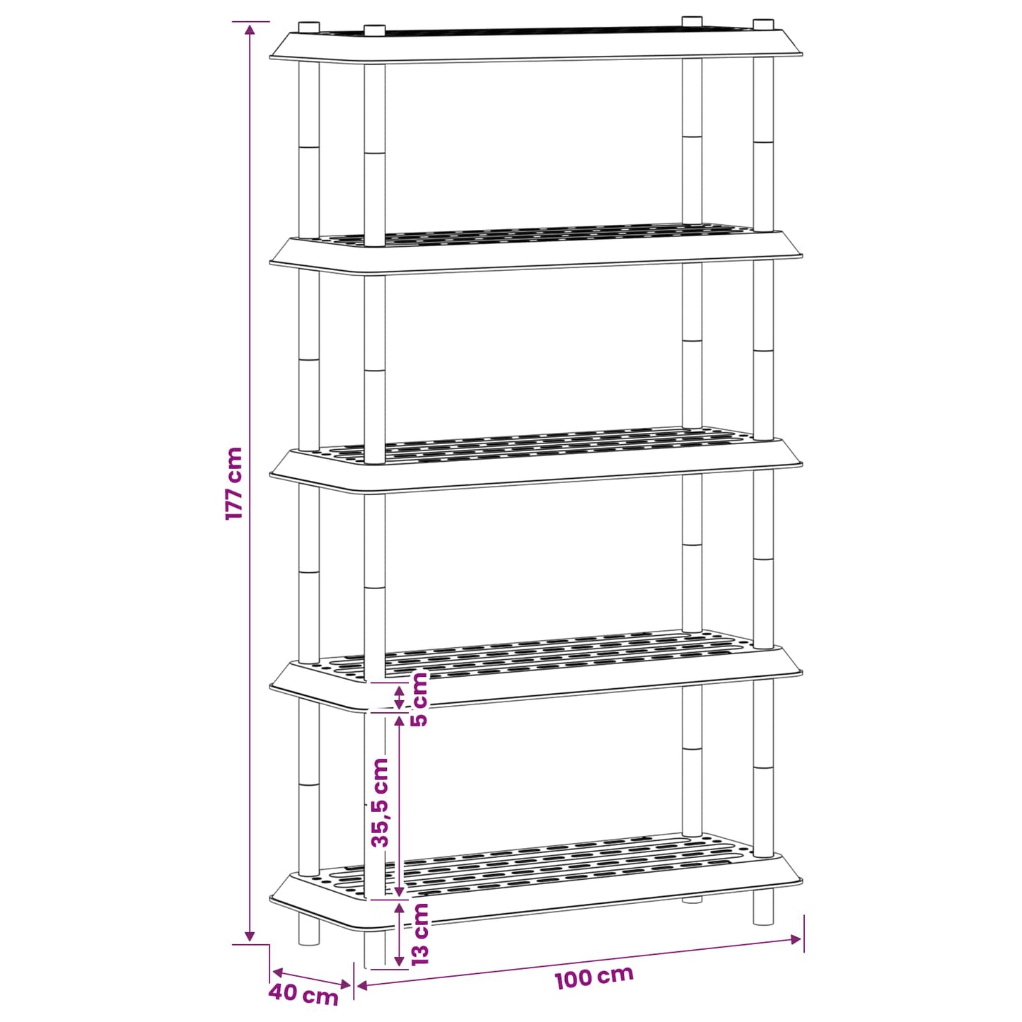 vidaXL Μονάδα Ραφιού 5 επίπεδα 100 x 40 x 177 εκ PP Ανθρακί