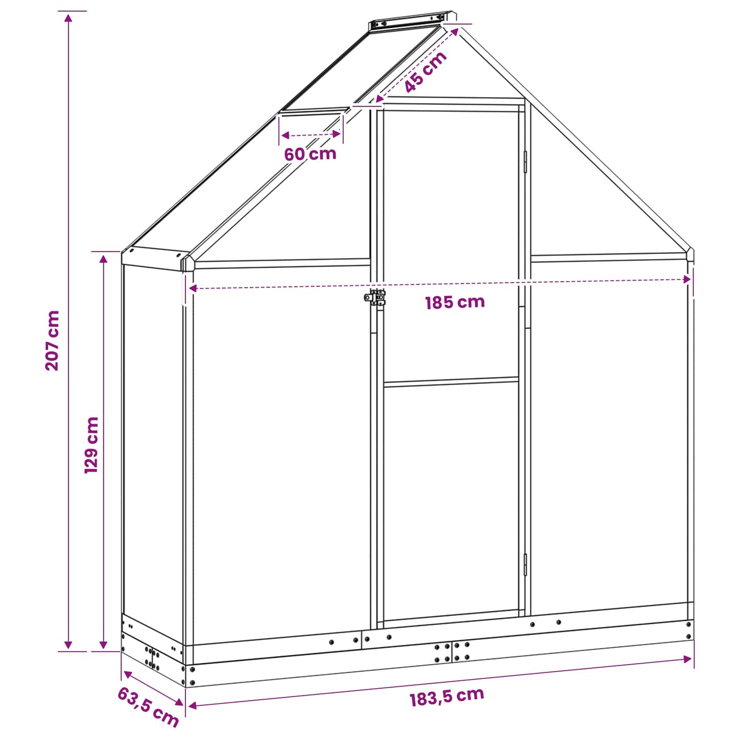 vidaXL Θερμοκήπιο Κήπου με πόρτα Ανθρακί 183,5 x 63,5 x 207 εκ.