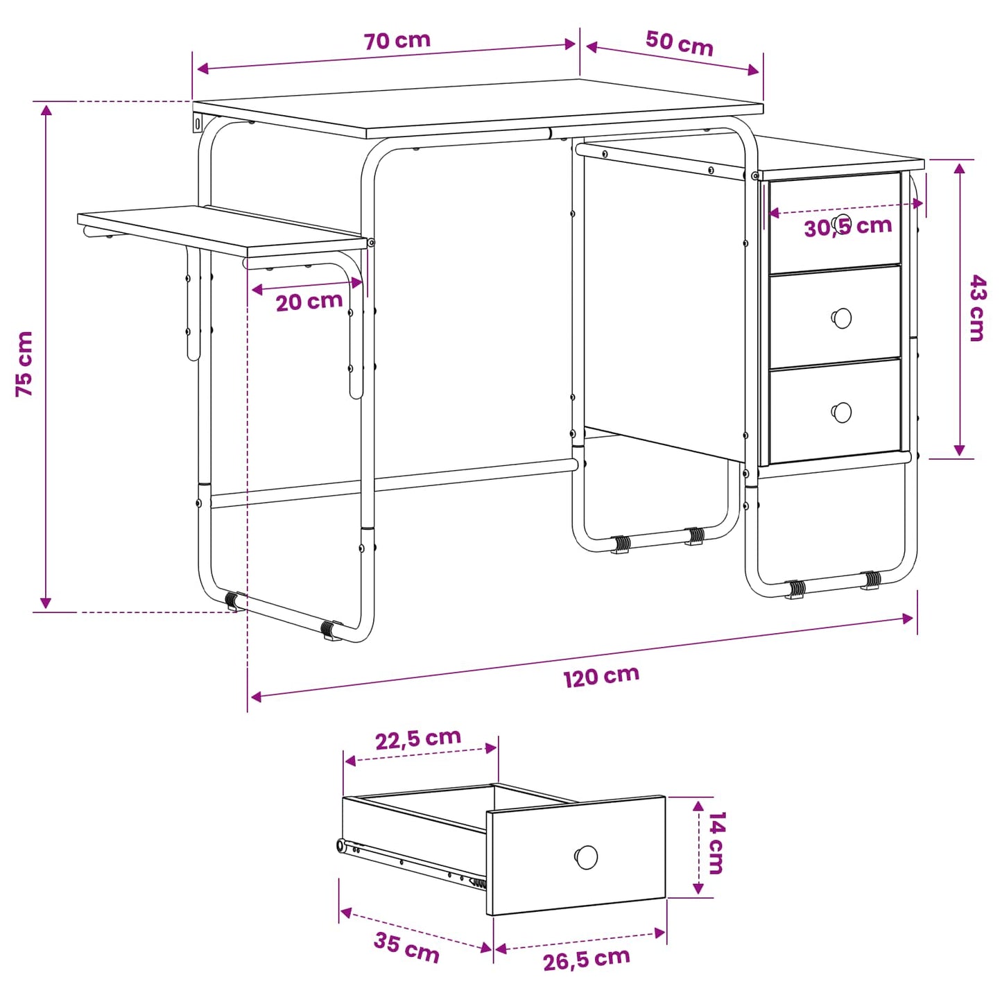 vidaXL Γραφείο με αποθηκευτικό χώρο Artisan Δρυς 120 x 50 x 75 cm