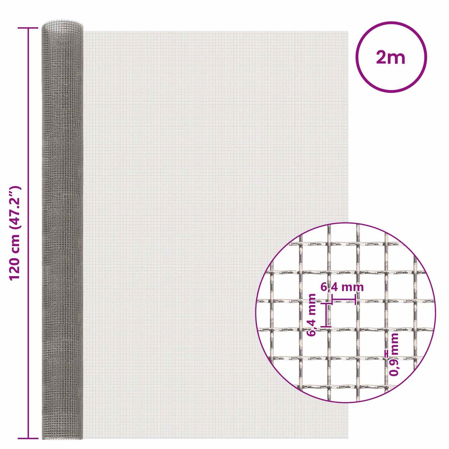 vidaXL Πλέγμα Οθόνης 120 x 200 cm 3 Mesh Ανοξείδωτο Ατσάλι 201 Ασημί
