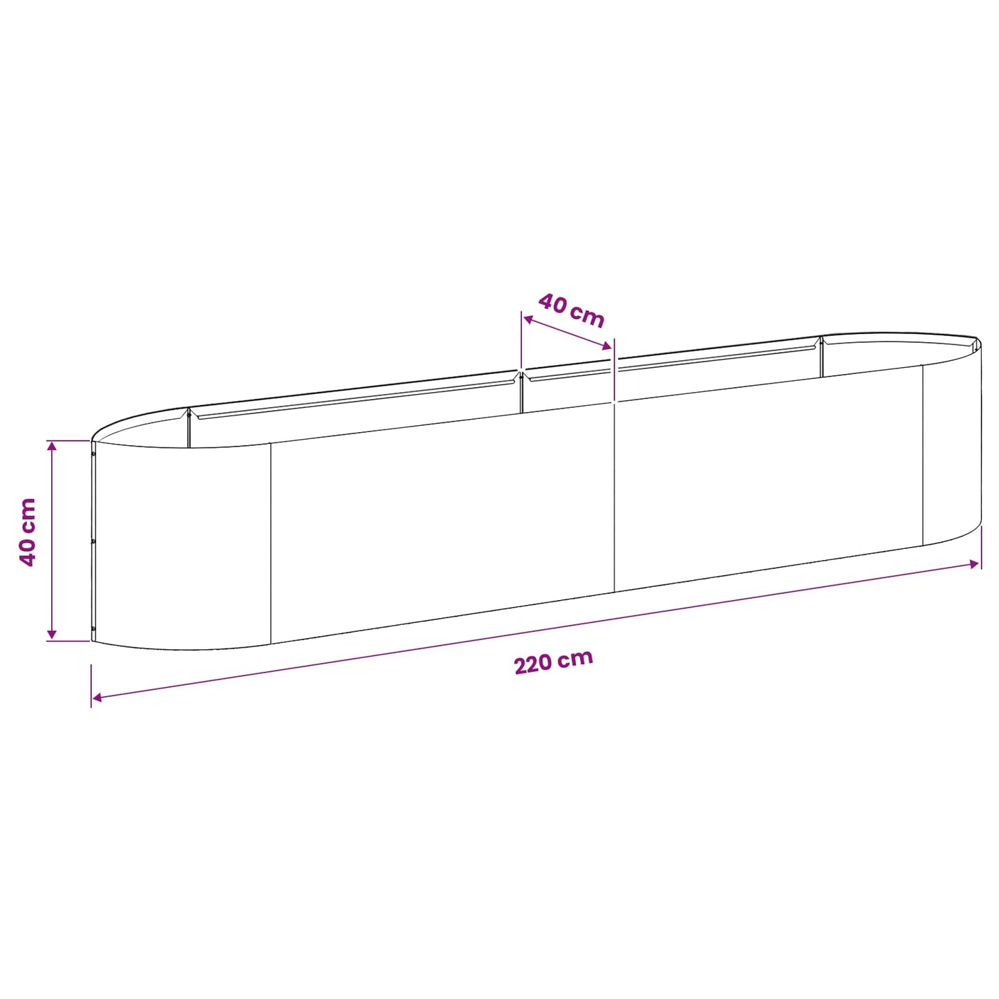 vidaXL Υψωμένο Κρεβάτι Κήπου Λευκό 220 x 40 x 40 εκ Ατσάλι