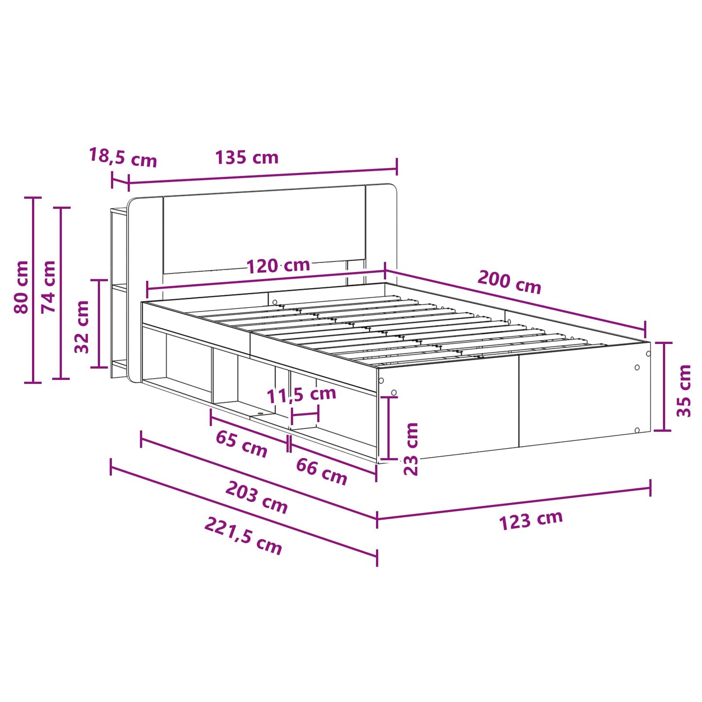 vidaXL Σκελετός κρεβατιού με αποθήκευση Artisan Δρυς 120 x 200 cm