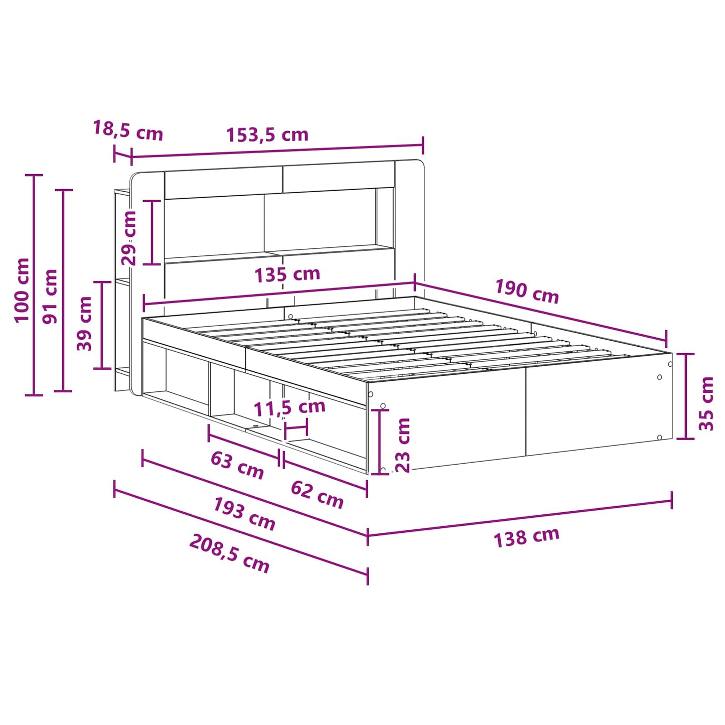 vidaXL Σκελετός κρεβατιού με αποθήκευση Artisan Δρυς 135 x 190 cm