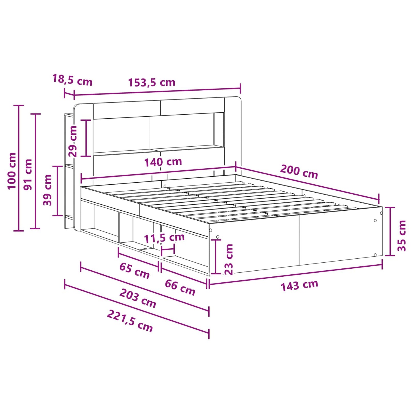 vidaXL Σκελετός κρεβατιού με αποθήκευση Γκρι Sonoma 140 x 200 cm
