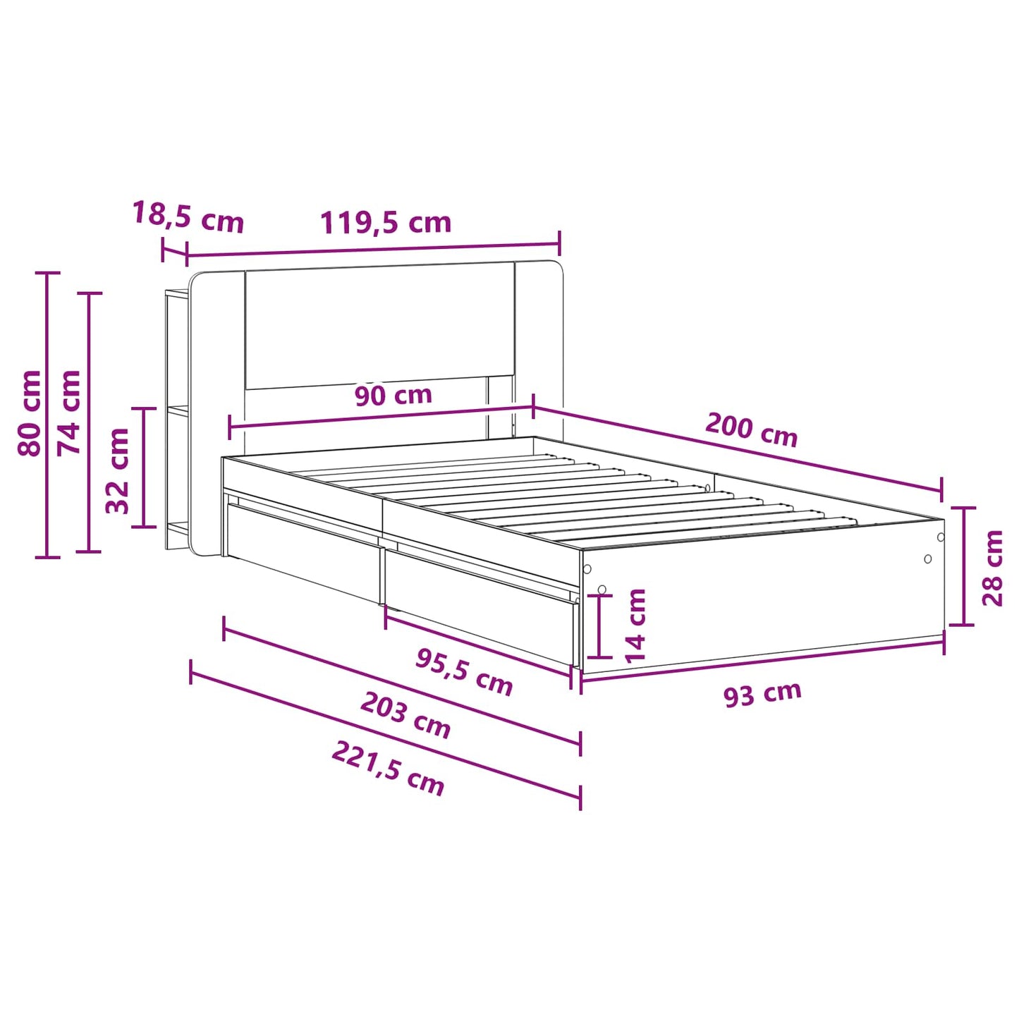 vidaXL Σκελετός κρεβατιού με αποθήκευση Καπνισμένο Ξύλο Δρυός